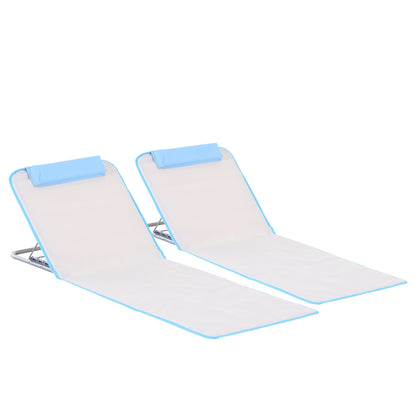 Outsunny 2 Pieces Outdoor Beach Lounge Chair, Patio Steel Folding Chaise Lounge Set w/ Pillow for Sunbath, Snap, Beige