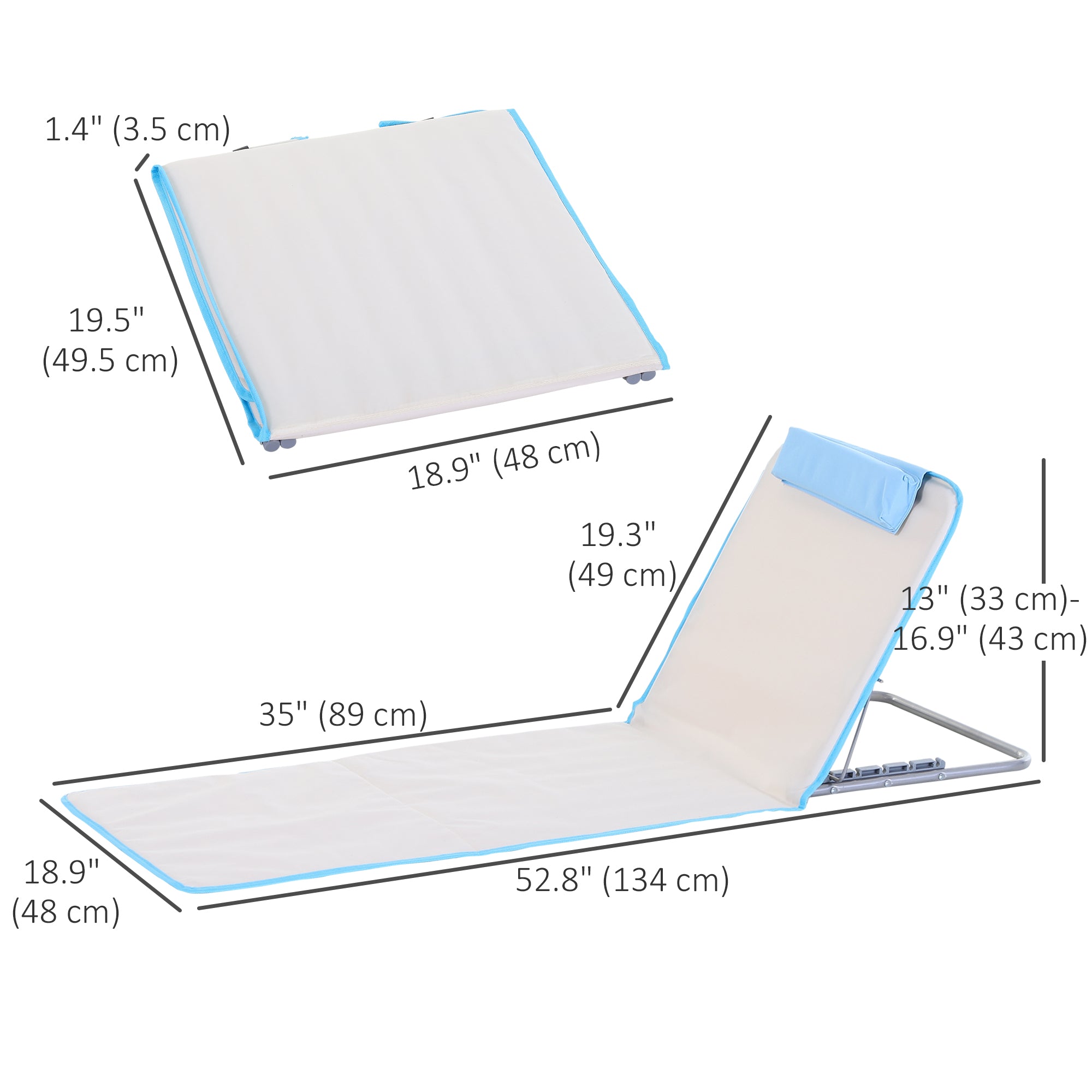 Outsunny 2 Pieces Outdoor Beach Lounge Chair, Patio Steel Folding Chaise Lounge Set w/ Pillow for Sunbath, Snap, Beige