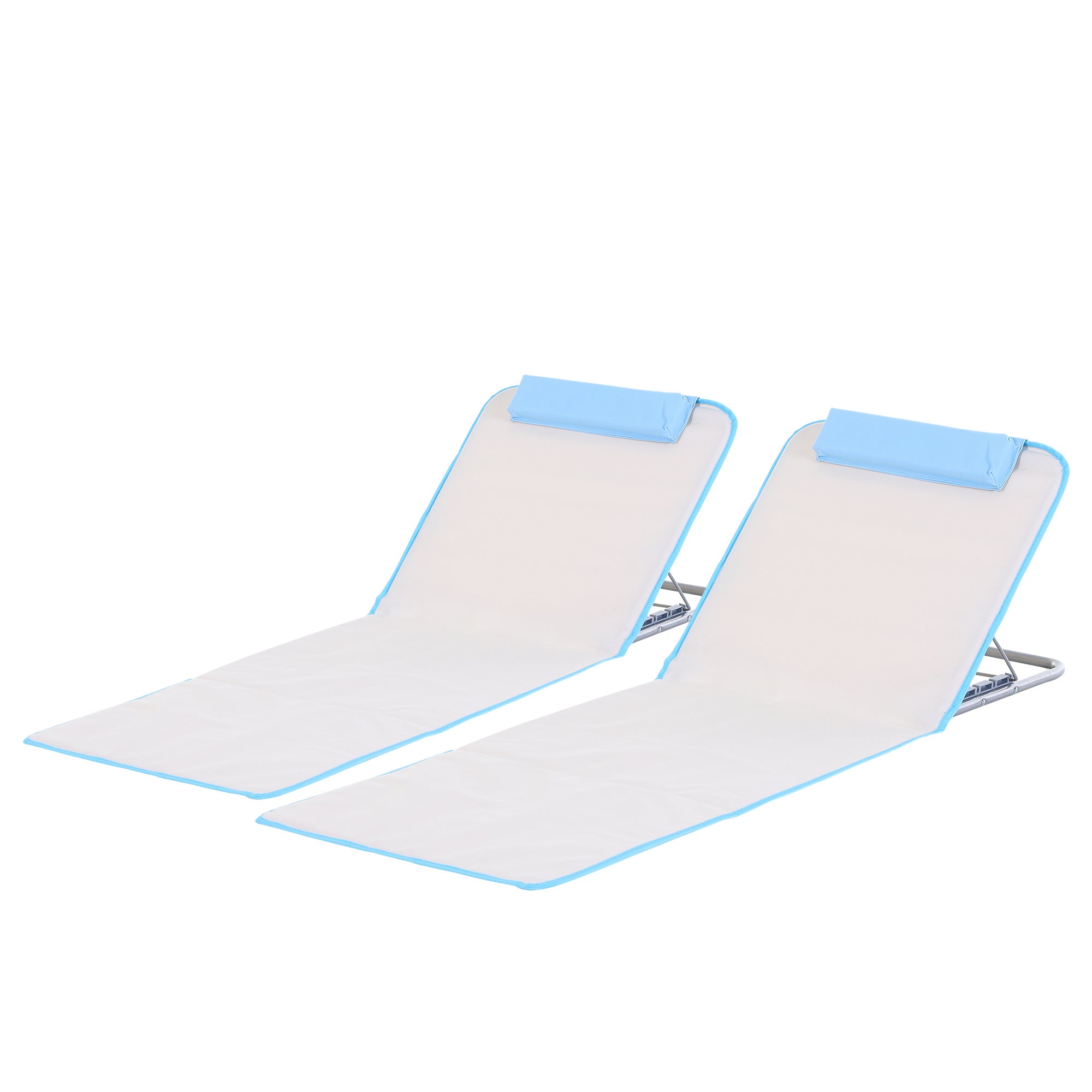 Outsunny 2 Pieces Outdoor Beach Lounge Chair, Patio Steel Folding Chaise Lounge Set w/ Pillow for Sunbath, Snap, Beige