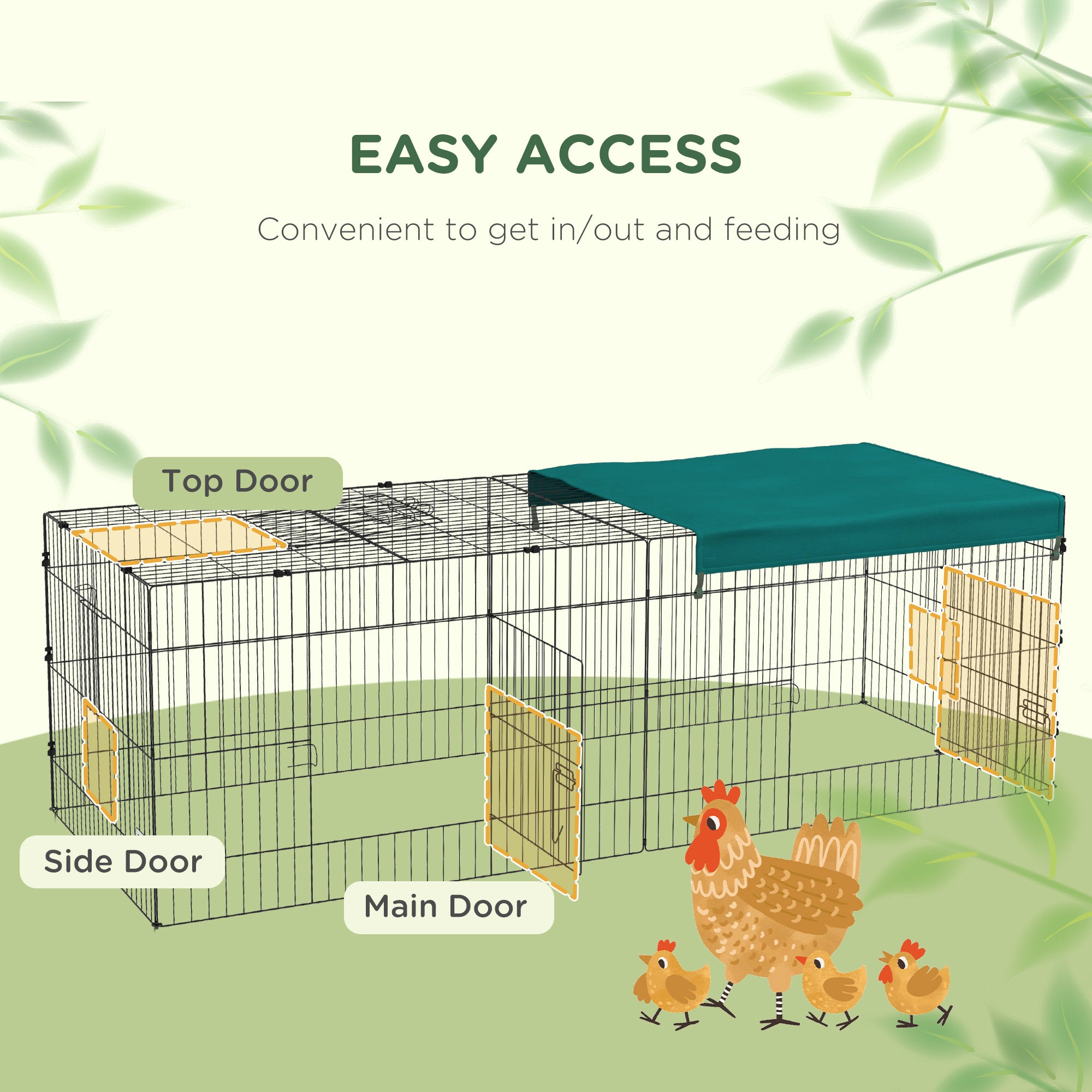 PawHut 87" Small Animal Cage, Pet Playpen for Chicken, Rabbits, Chinchillas, Outdoor Small Animal Playpen with Flat Roof, Green