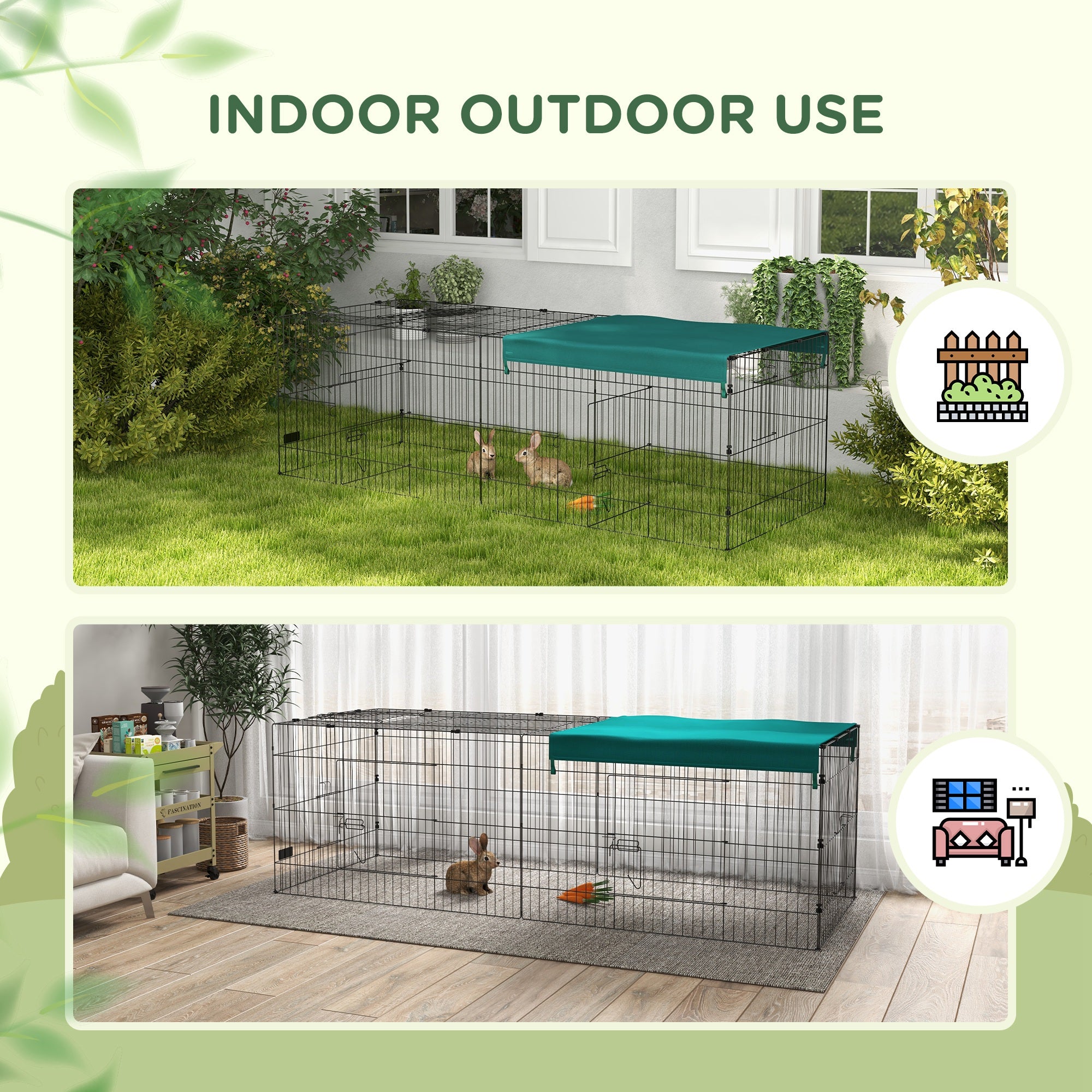 PawHut 87" Small Animal Cage, Pet Playpen for Chicken, Rabbits, Chinchillas, Outdoor Small Animal Playpen with Flat Roof, Green