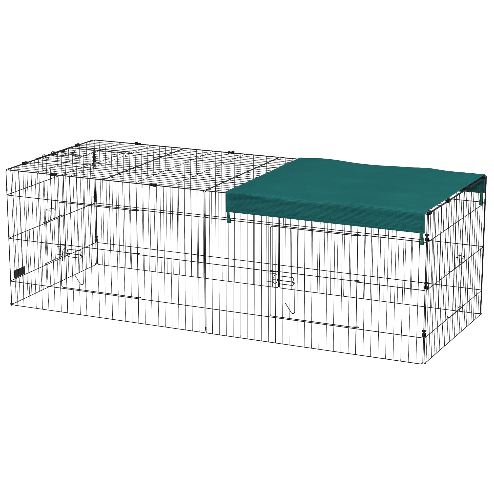 PawHut 87" Small Animal Cage, Pet Playpen for Chicken, Rabbits, Chinchillas, Outdoor Small Animal Playpen with Flat Roof, Green