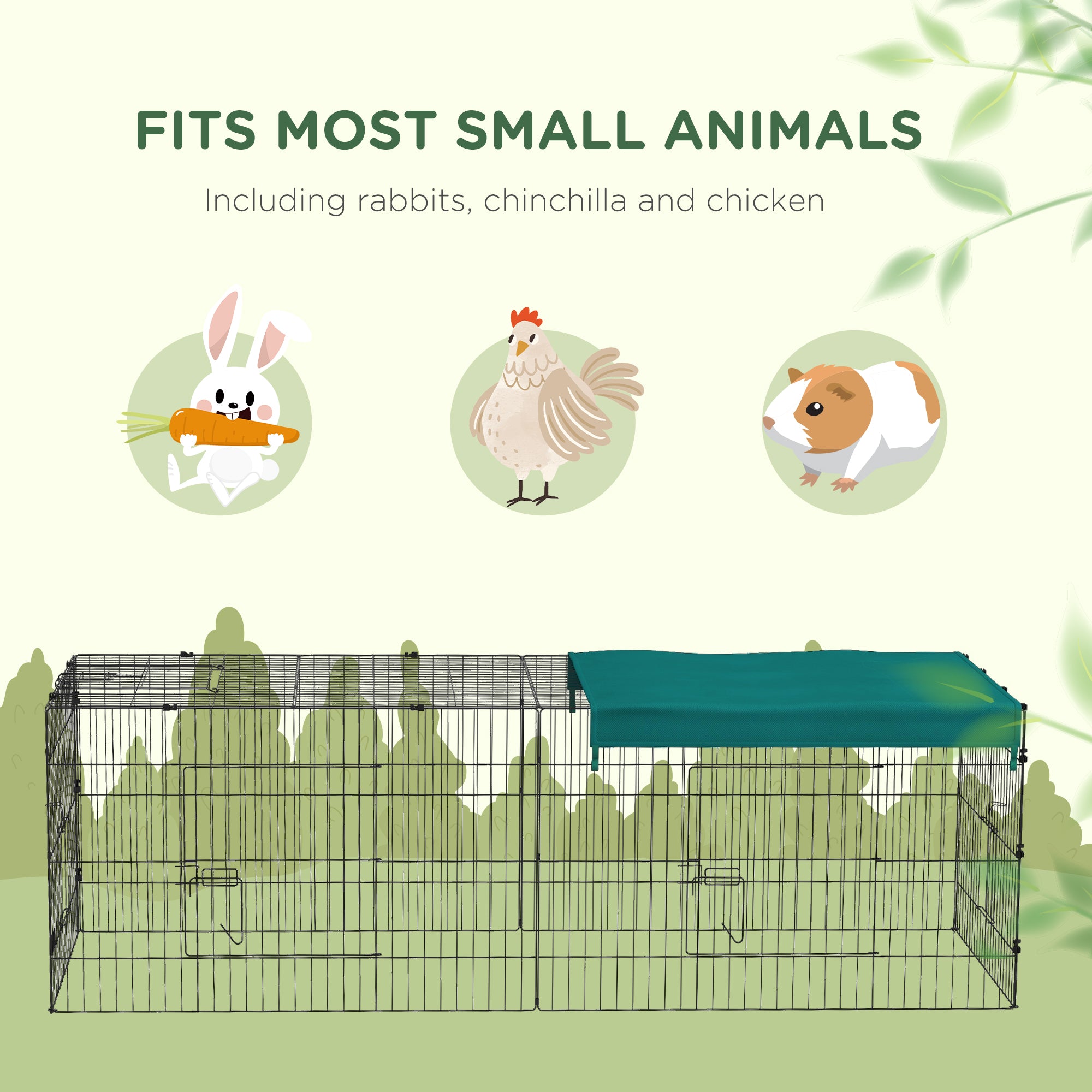 PawHut 87" Small Animal Cage, Pet Playpen for Chicken, Rabbits, Chinchillas, Outdoor Small Animal Playpen with Flat Roof, Green