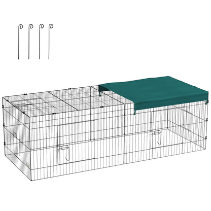 PawHut 87" Small Animal Cage, Pet Playpen for Chicken, Rabbits, Chinchillas, Outdoor Small Animal Playpen with Flat Roof, Green
