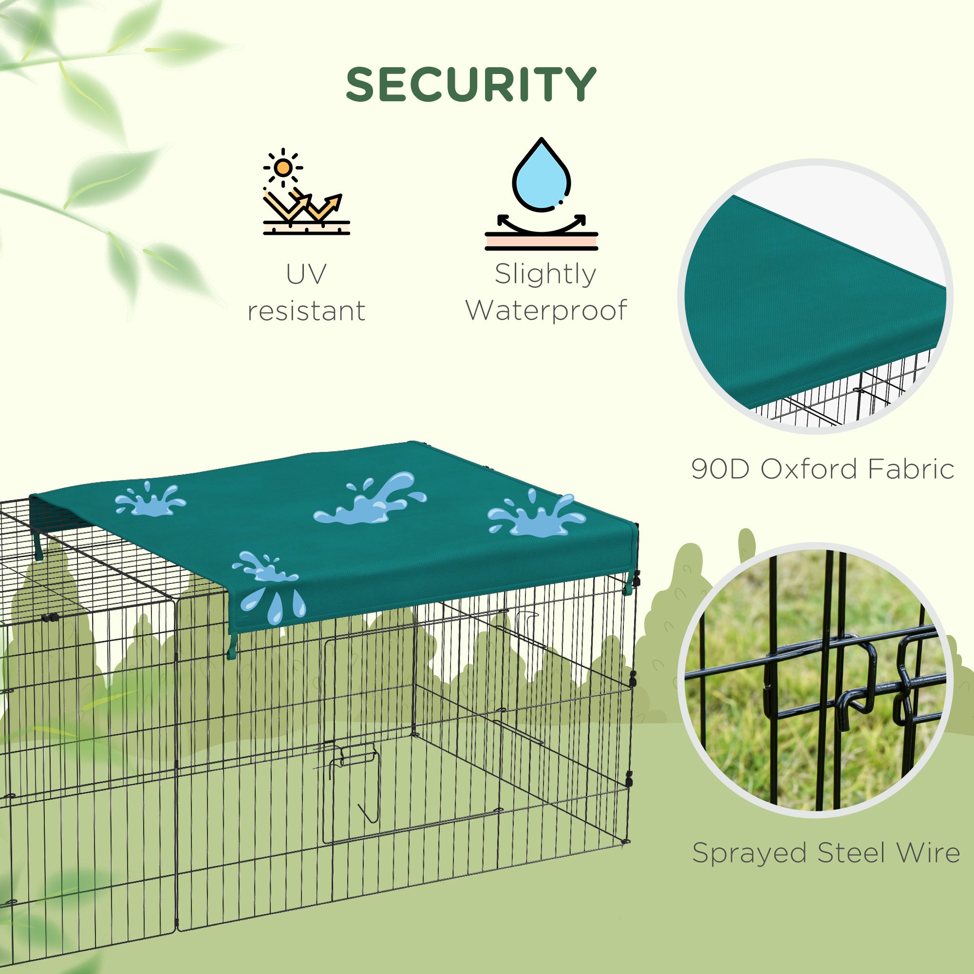 PawHut 87" Small Animal Cage, Pet Playpen for Chicken, Rabbits, Chinchillas, Outdoor Small Animal Playpen with Flat Roof, Green