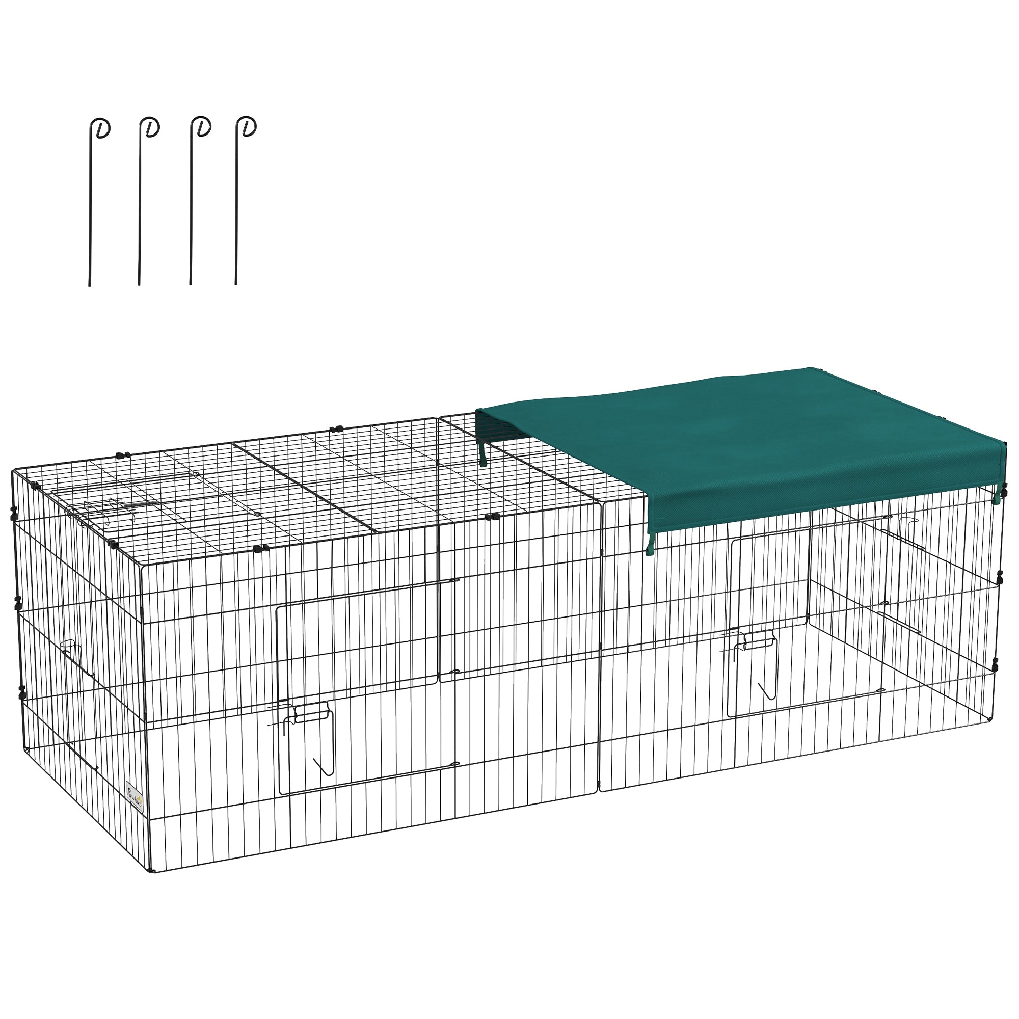 PawHut 87" Small Animal Cage, Pet Playpen for Chicken, Rabbits, Chinchillas, Outdoor Small Animal Playpen with Flat Roof, Green