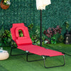 Outsunny Adjustable Outdoor Lounge Chair, Garden Folding Chaise Lounge w/ Reading Hole Reclining Tanning Chair Seat, Folding Camping Beach Lounging Bed with Support Pillow, Red