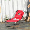 Outsunny Adjustable Outdoor Lounge Chair, Garden Folding Chaise Lounge w/ Reading Hole Reclining Tanning Chair Seat, Folding Camping Beach Lounging Bed with Support Pillow, Red
