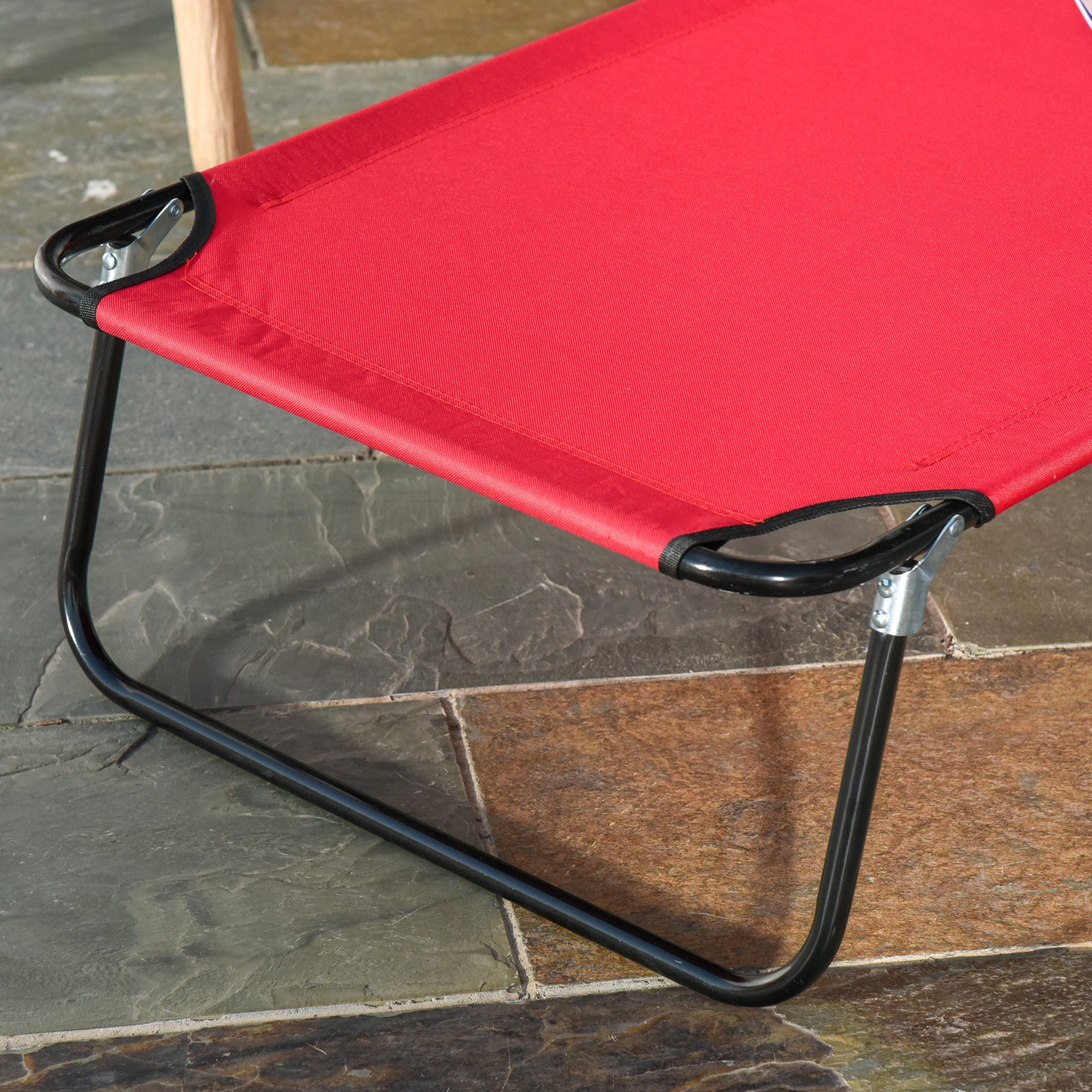 Outsunny Adjustable Outdoor Lounge Chair, Garden Folding Chaise Lounge w/ Reading Hole Reclining Tanning Chair Seat, Folding Camping Beach Lounging Bed with Support Pillow, Red