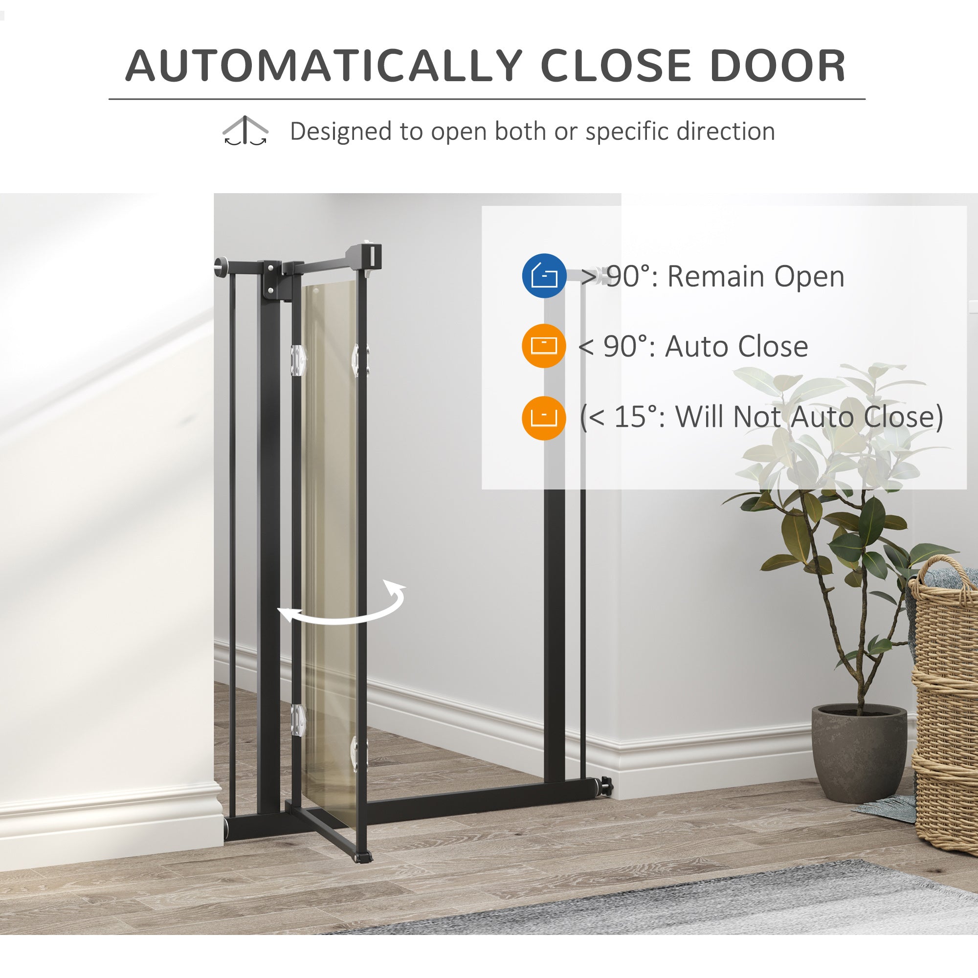 PawHut Pressure Fit Safety Gate for Doorways and Staircases, Dog Gate with Auto Closing Door, Pet Barrier for Hallways with Double Locking, Acrylic Panel, 76-82 cm - Black