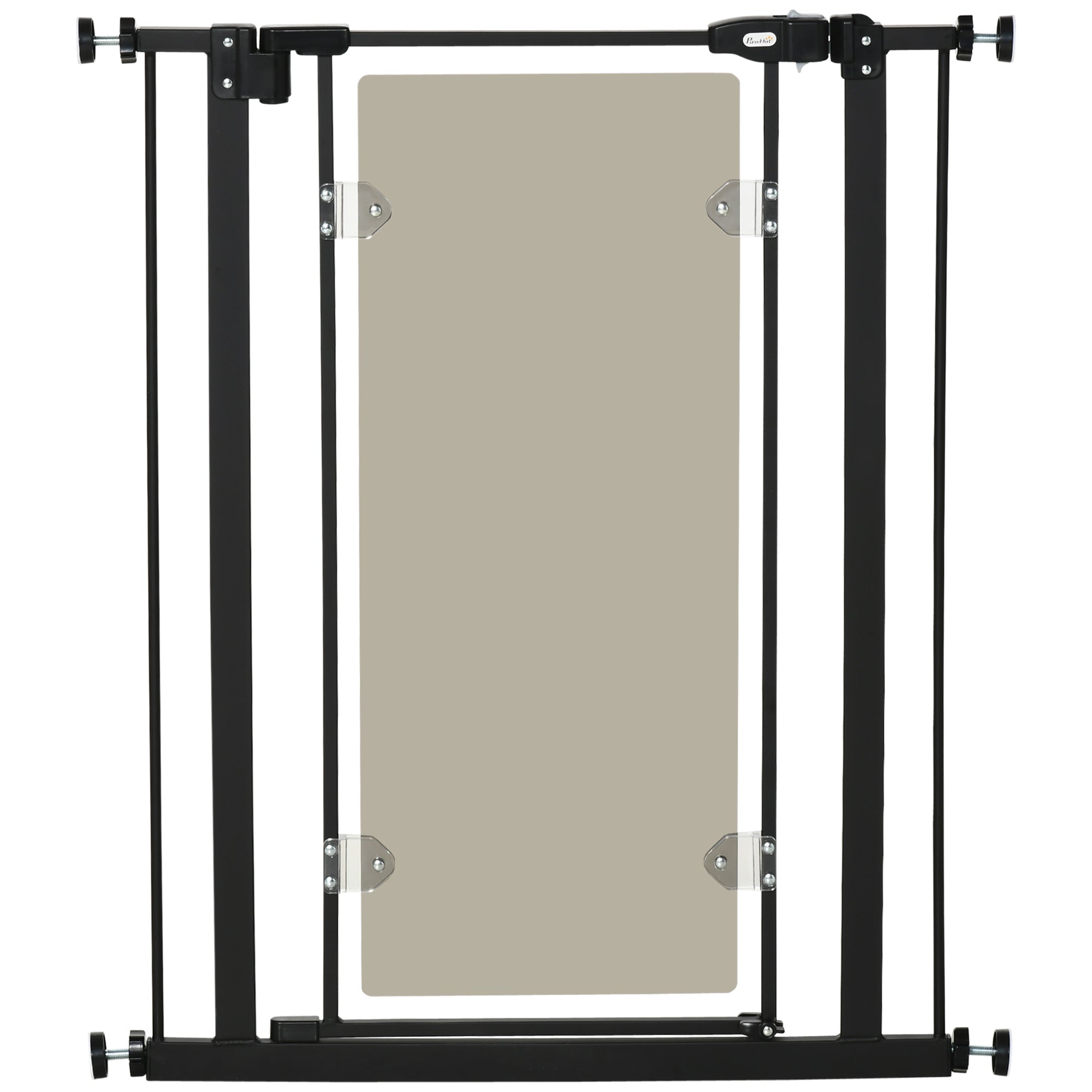PawHut Pressure Fit Safety Gate for Doorways and Staircases, Dog Gate with Auto Closing Door, Pet Barrier for Hallways with Double Locking, Acrylic Panel, 76-82 cm - Black