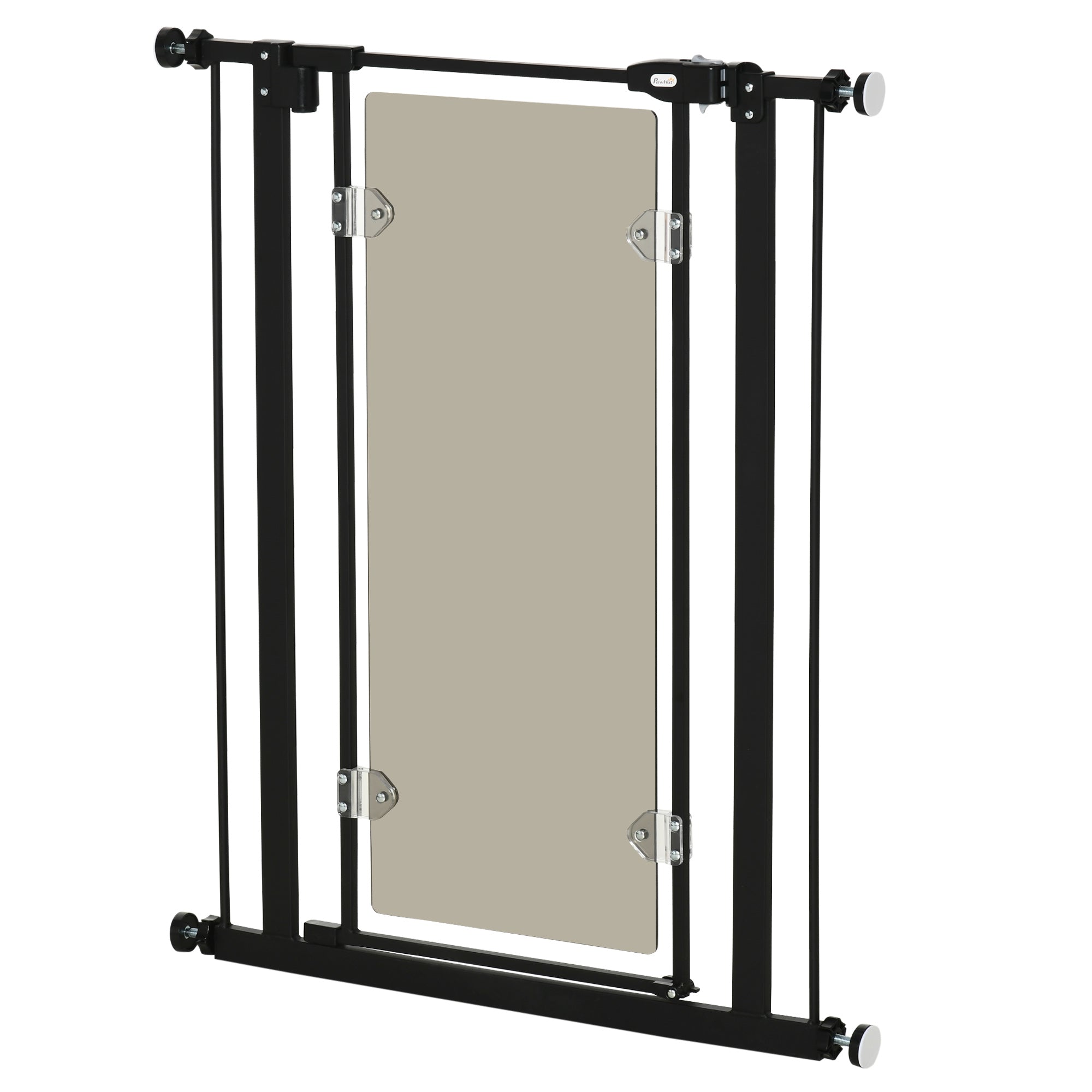PawHut Pressure Fit Safety Gate for Doorways and Staircases, Dog Gate with Auto Closing Door, Pet Barrier for Hallways with Double Locking, Acrylic Panel, 76-82 cm - Black
