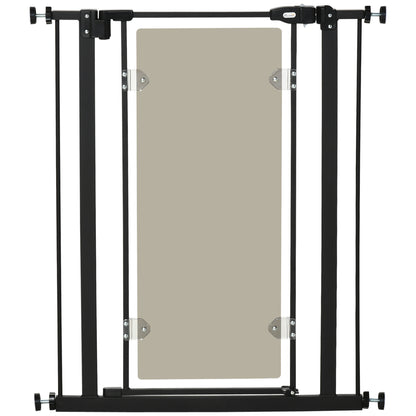PawHut Pressure Fit Safety Gate for Doorways and Staircases, Dog Gate with Auto Closing Door, Pet Barrier for Hallways with Double Locking, Acrylic Panel, 76-82 cm - Black