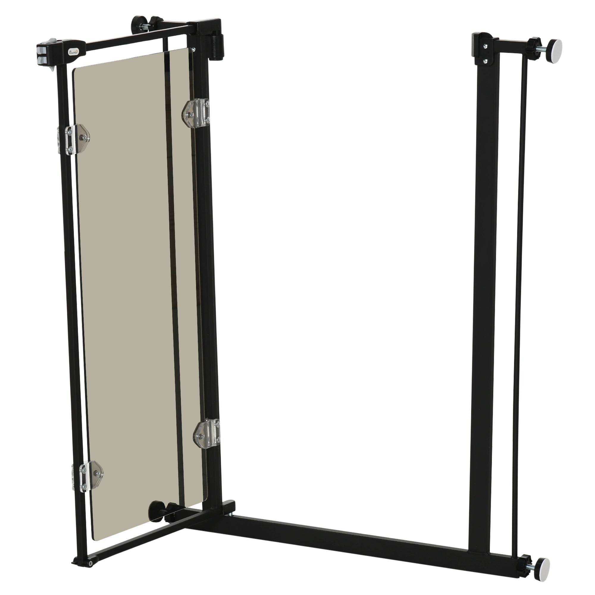 PawHut Pressure Fit Safety Gate for Doorways and Staircases, Dog Gate with Auto Closing Door, Pet Barrier for Hallways with Double Locking, Acrylic Panel, 76-82 cm - Black