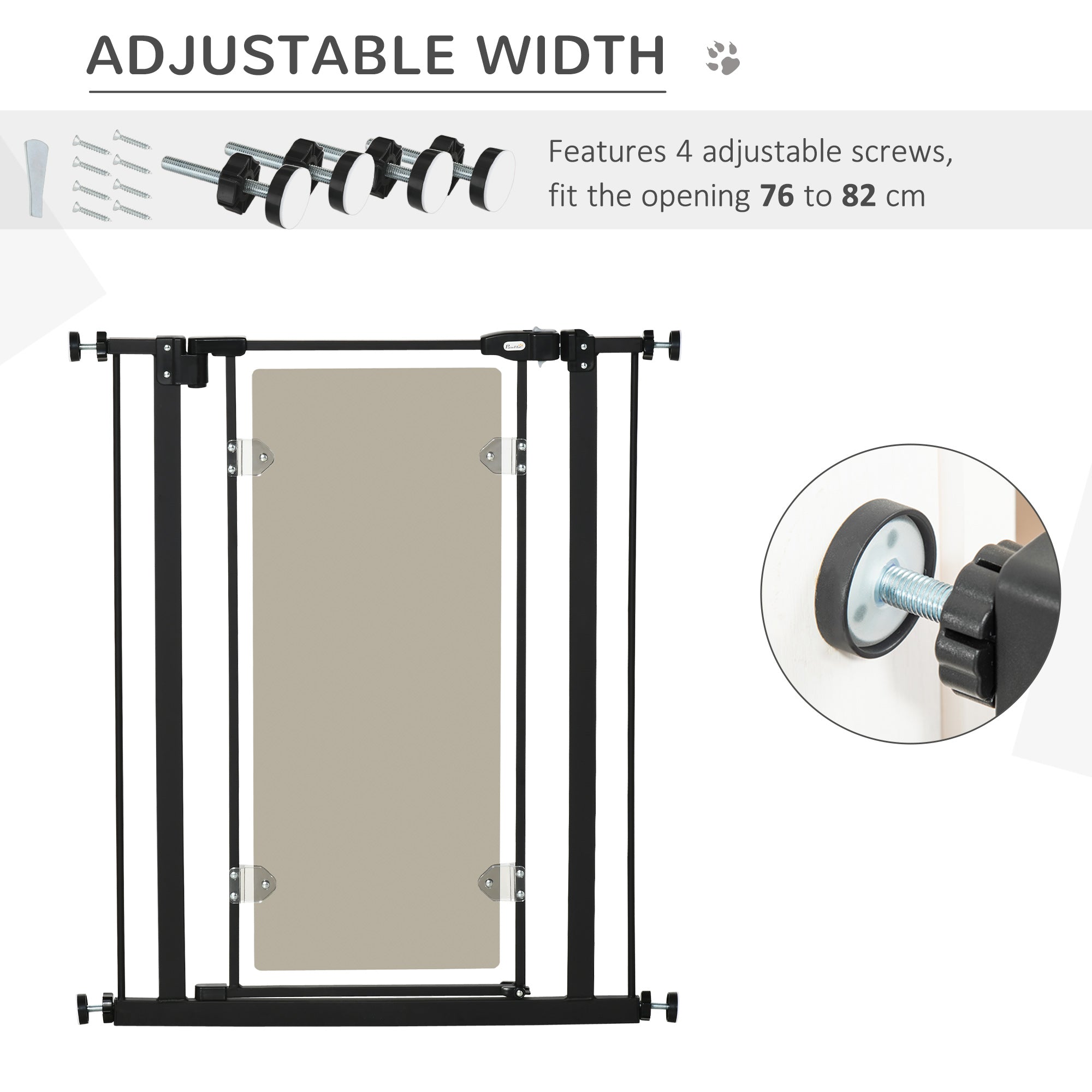 PawHut Pressure Fit Safety Gate for Doorways and Staircases, Dog Gate with Auto Closing Door, Pet Barrier for Hallways with Double Locking, Acrylic Panel, 76-82 cm - Black