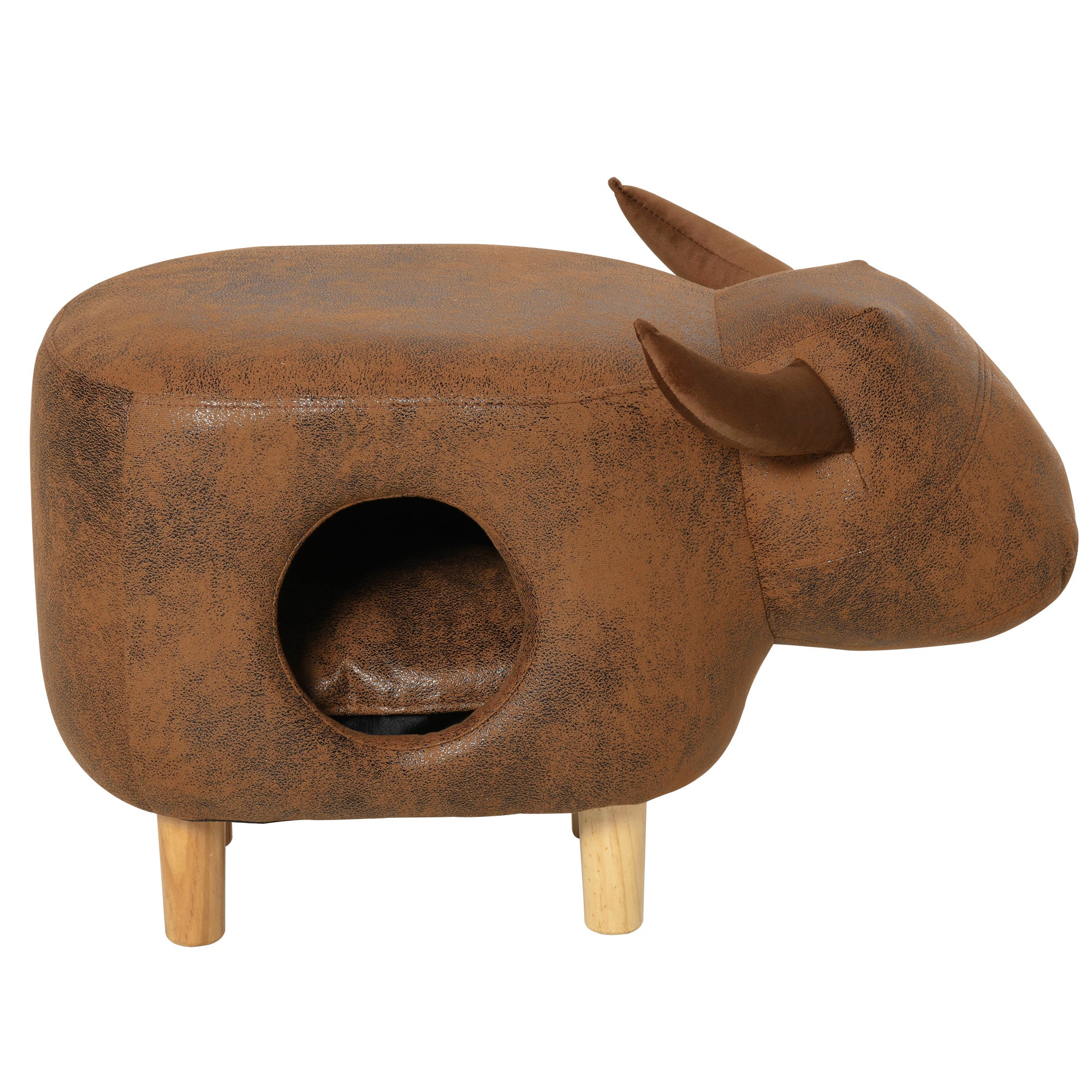 PawHut Cat House Animal Footstool Buffalo Ottoman Pet Condo Cave w/ Sleeping Cushion, Brown
