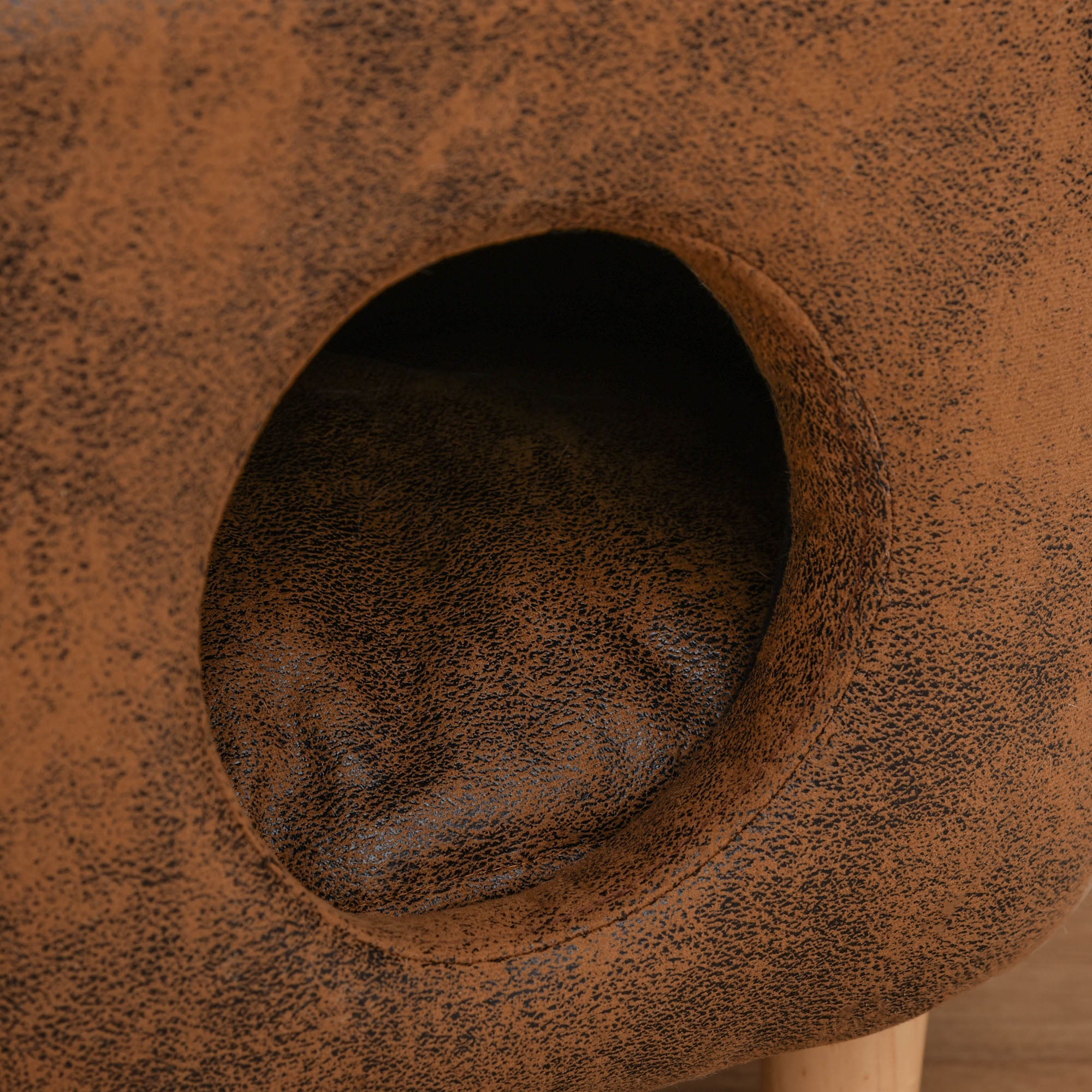 PawHut Cat House Animal Footstool Buffalo Ottoman Pet Condo Cave w/ Sleeping Cushion, Brown
