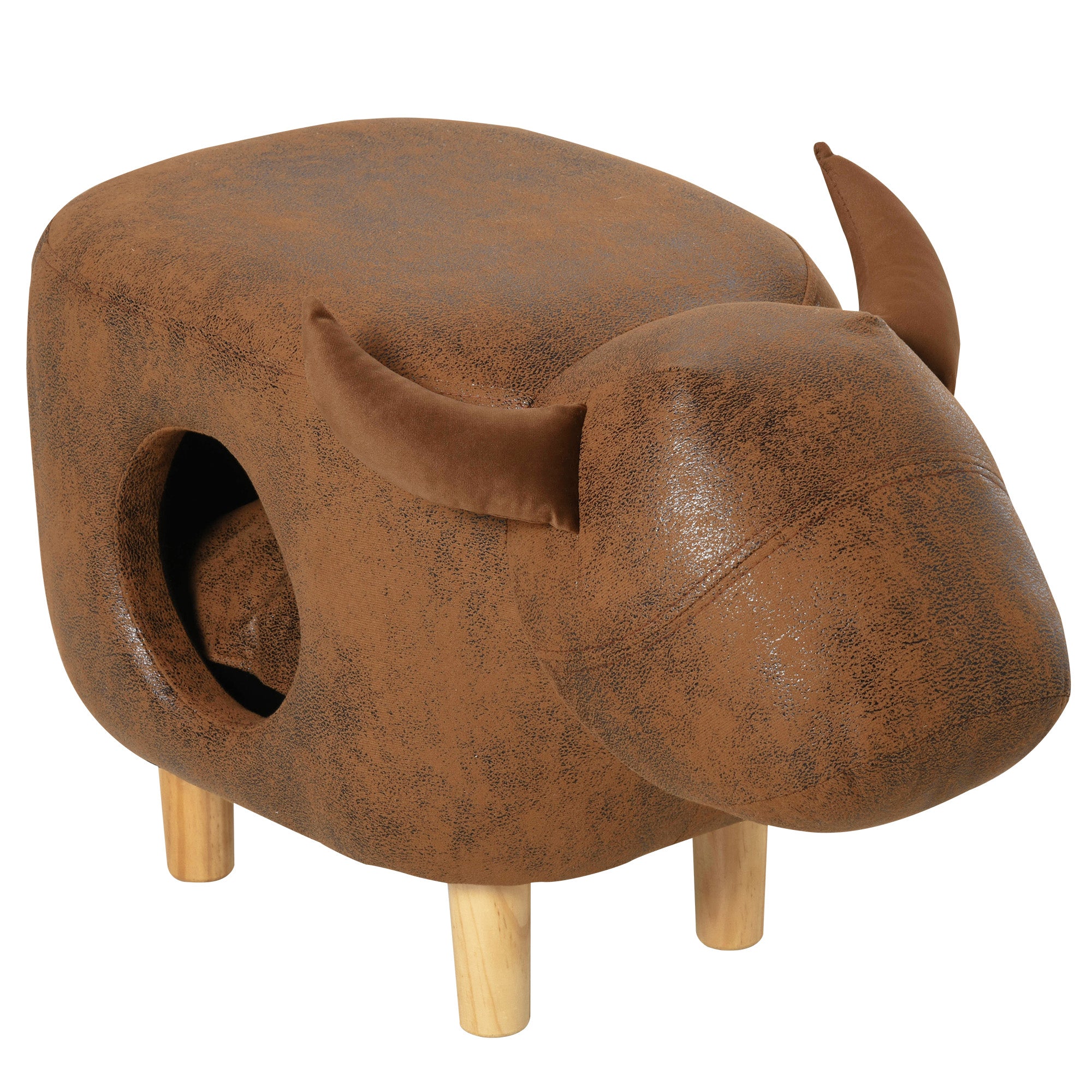 PawHut Cat House Animal Footstool Buffalo Ottoman Pet Condo Cave w/ Sleeping Cushion, Brown
