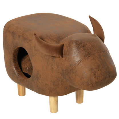 PawHut Cat House Animal Footstool Buffalo Ottoman Pet Condo Cave w/ Sleeping Cushion, Brown