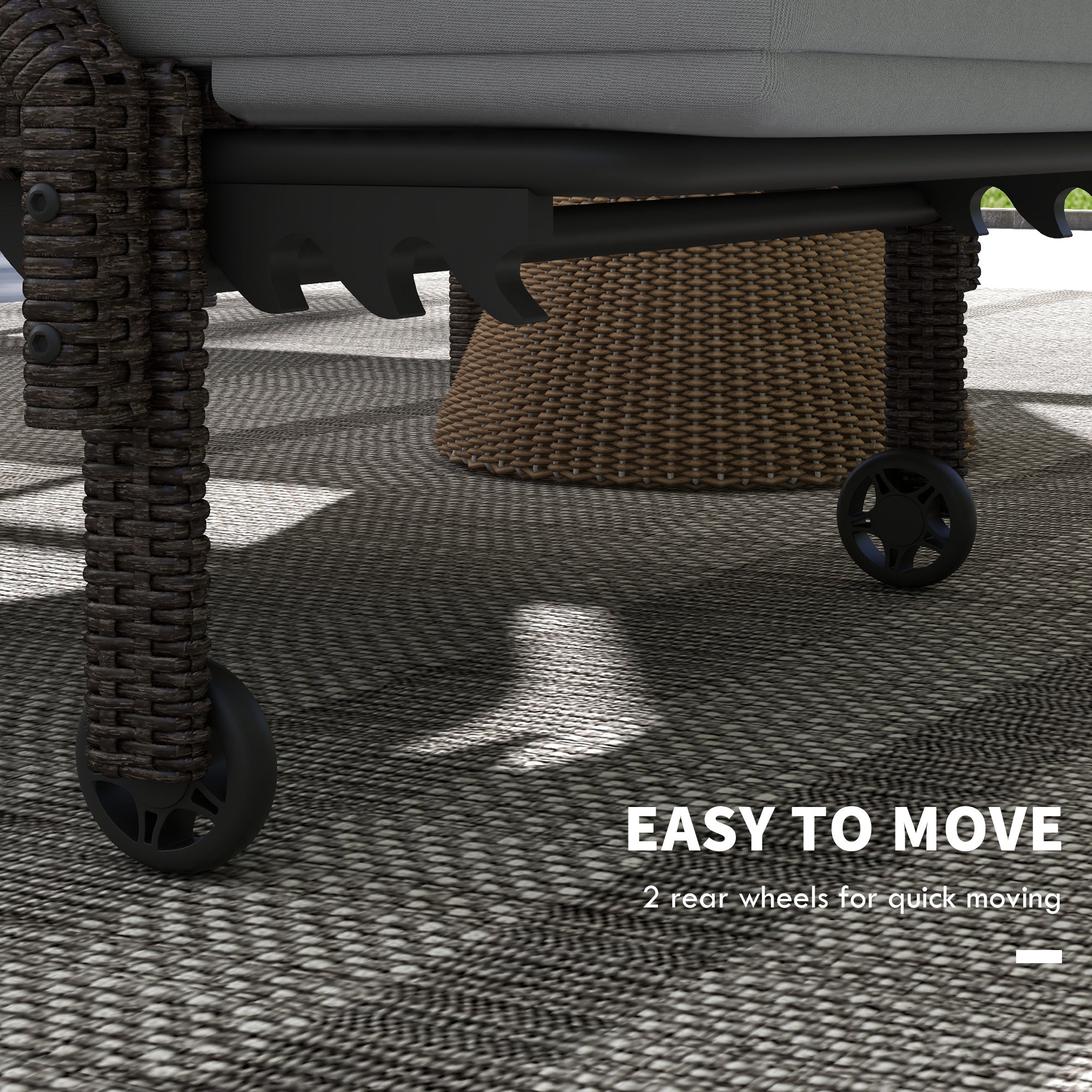 Outsunny 2 Piece Wicker Chaise Lounger PE Rattan Outdoor Lounge Chair Garden Chair Recliner with 5-Level Adjustable Backrest and 2 Wheels, Grey