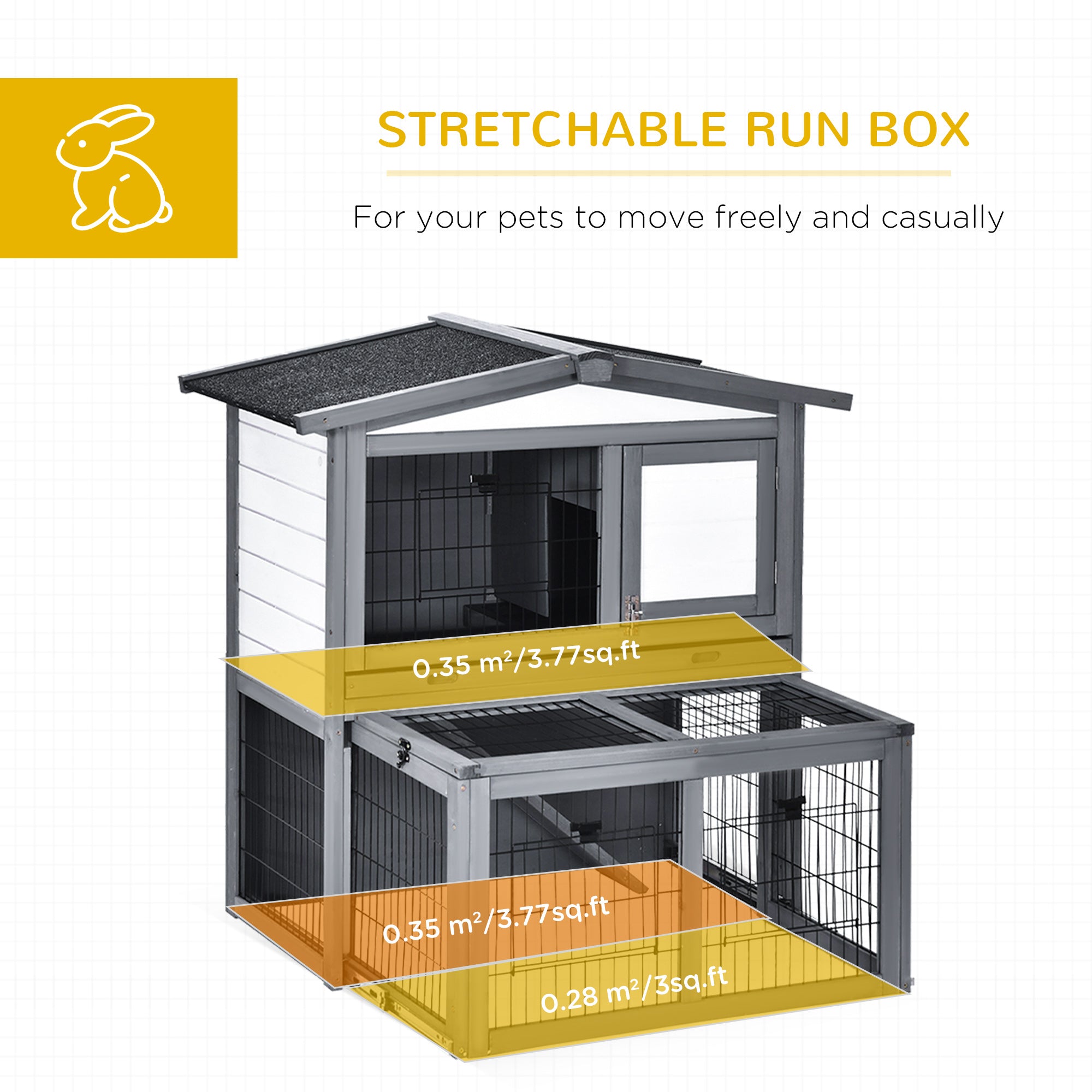 PawHut Deluxe Wooden 2 Story Rabbit Hutch with Slide-Out Outdoor Run, Open Roof