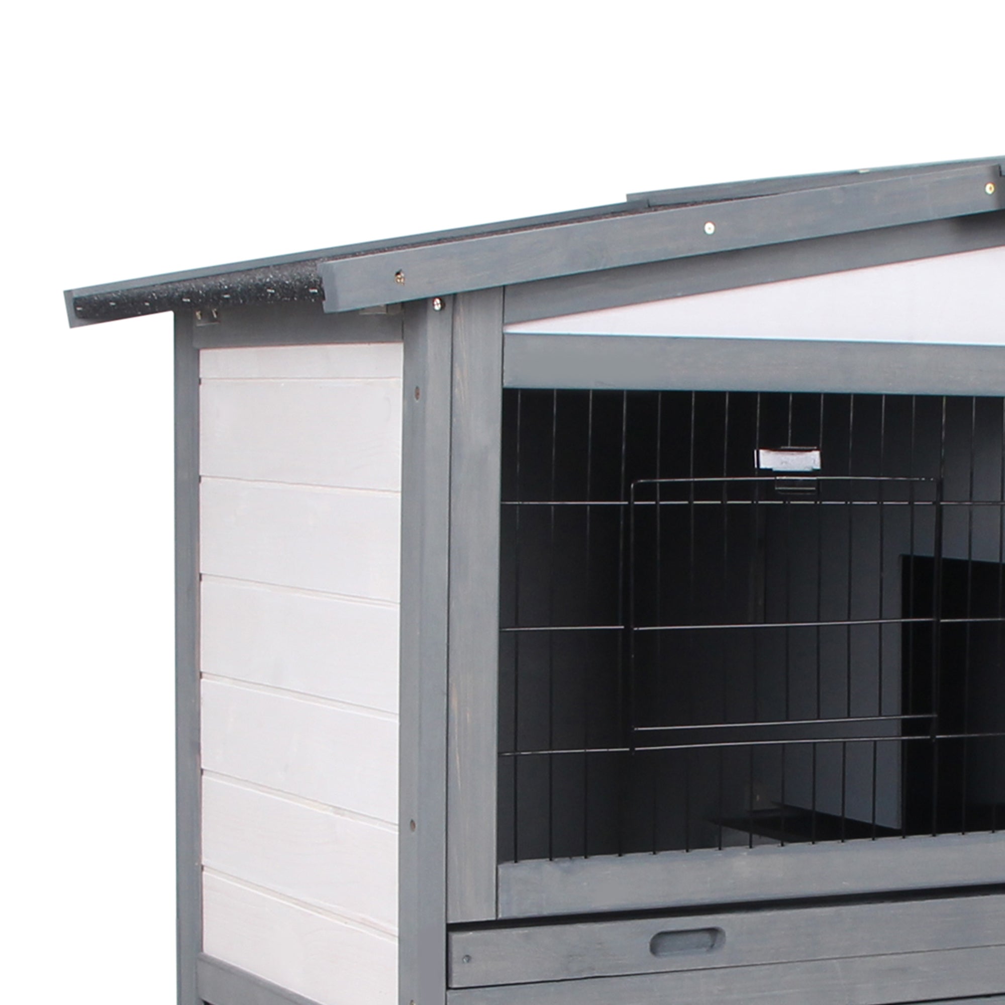 PawHut Deluxe Wooden 2 Story Rabbit Hutch with Slide-Out Outdoor Run, Open Roof