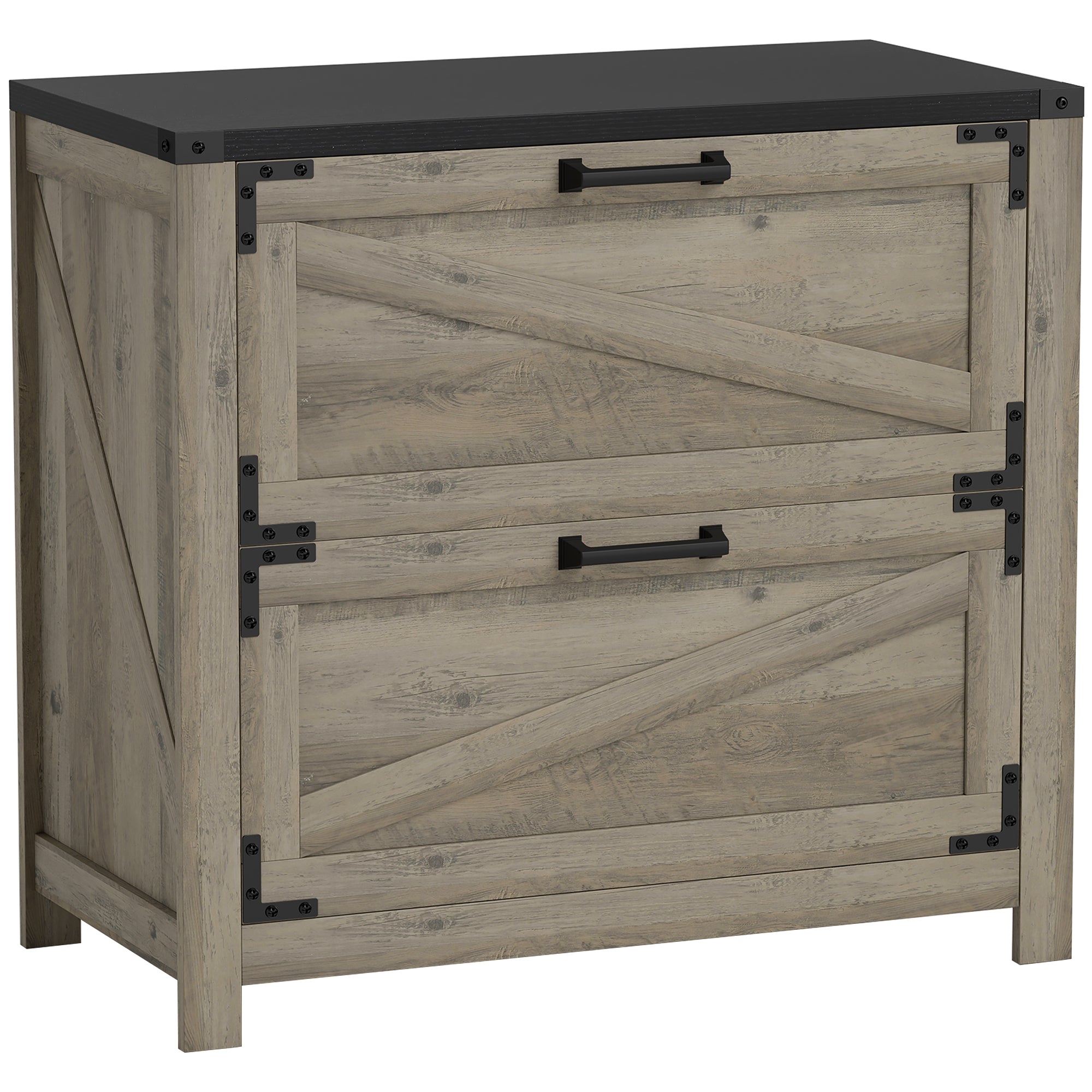 HOMCOM File Cabinet with 2 Drawers, Farmhouse Lateral Filing Cabinet with Adjustable Hanging Bars for Letter, A4 and Legal Size, Printer Stand for Home Office, Grey Wash