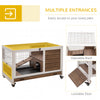 PawHut Wooden Indoor Rabbit Hutch Elevated Bunny Cage Habitat with Enclosed Run with Wheels, Ideal for Rabbits and Guinea Pigs, Brown