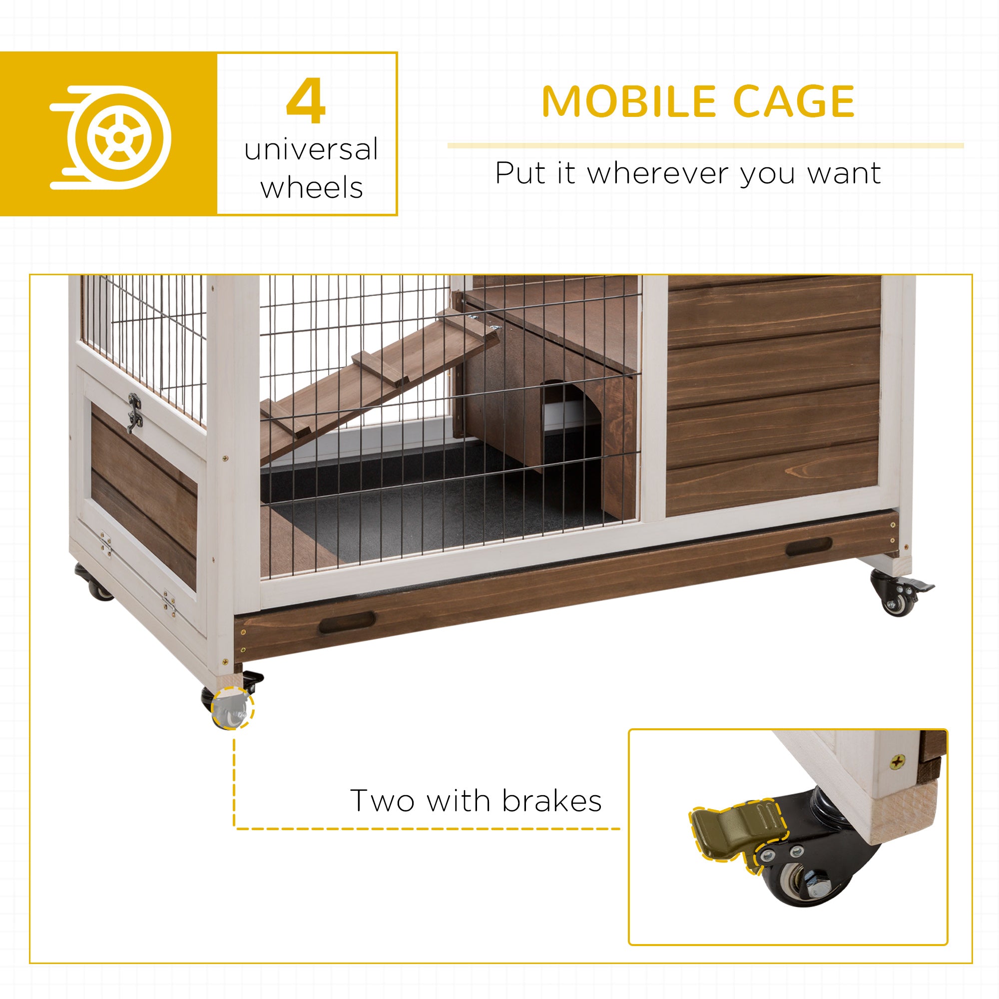 PawHut Wooden Guinea Pig Hutch,  Small Animal Cage with Openable Roof, Indoor Enclosed Run with No-Leak Tray, Brown