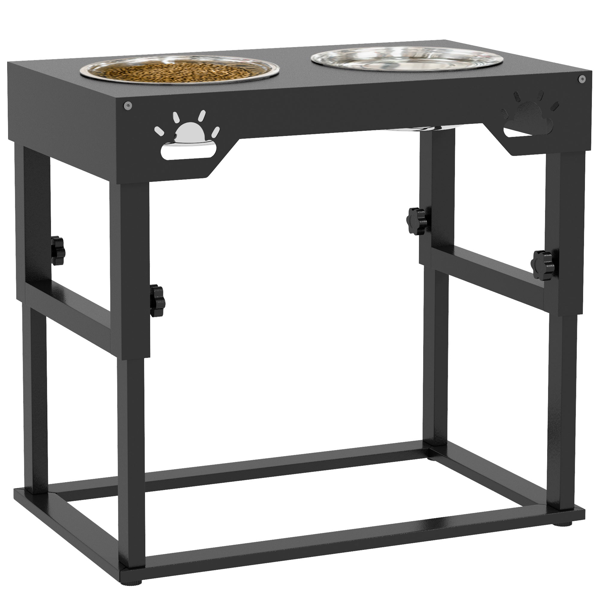 PawHut Elevated Dog Bowls, 7 Adjustable Height Dog Bowl Stand with 2 Stainless Steel Bowls for Small, Medium, and Large Dogs, Black