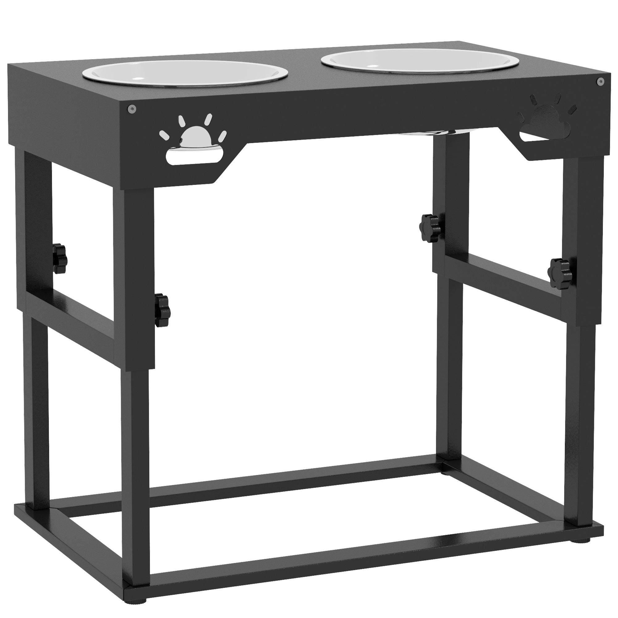 PawHut Elevated Dog Bowls, 7 Adjustable Height Dog Bowl Stand with 2 Stainless Steel Bowls for Small, Medium, and Large Dogs, Black