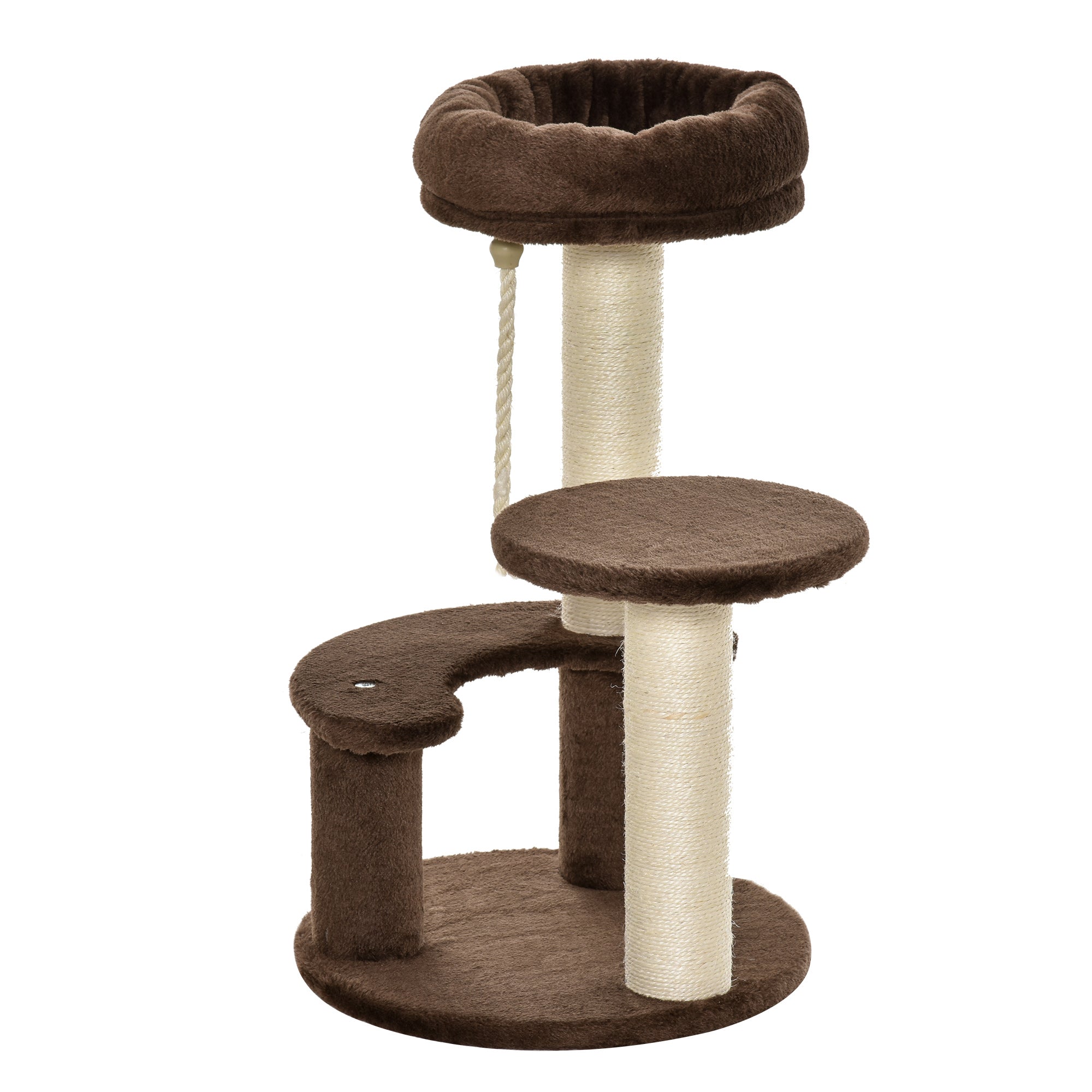 PawHut 65cm Cat Tree, Cat Tower for Kittens, Small Cat Condo with Sisal Scratching Posts, Hanging Rope, Perches - Brown