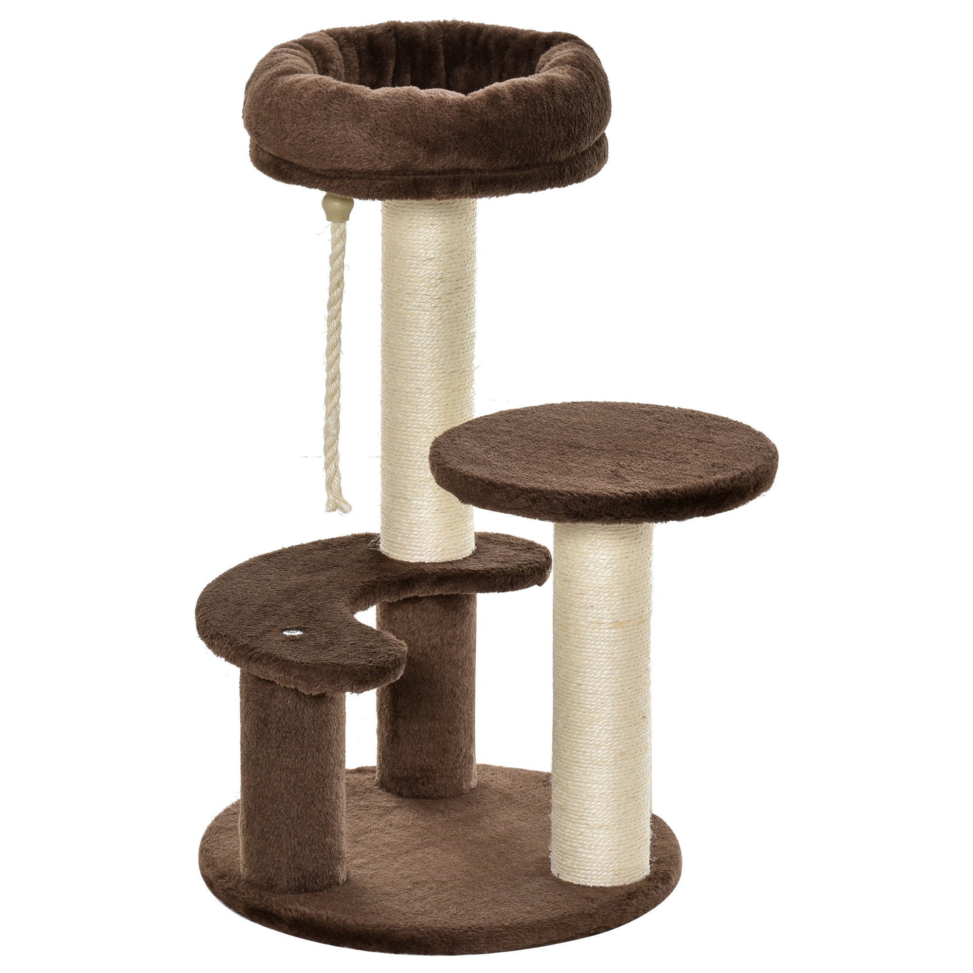 PawHut 65cm Cat Tree, Cat Tower for Kittens, Small Cat Condo with Sisal Scratching Posts, Hanging Rope, Perches - Brown