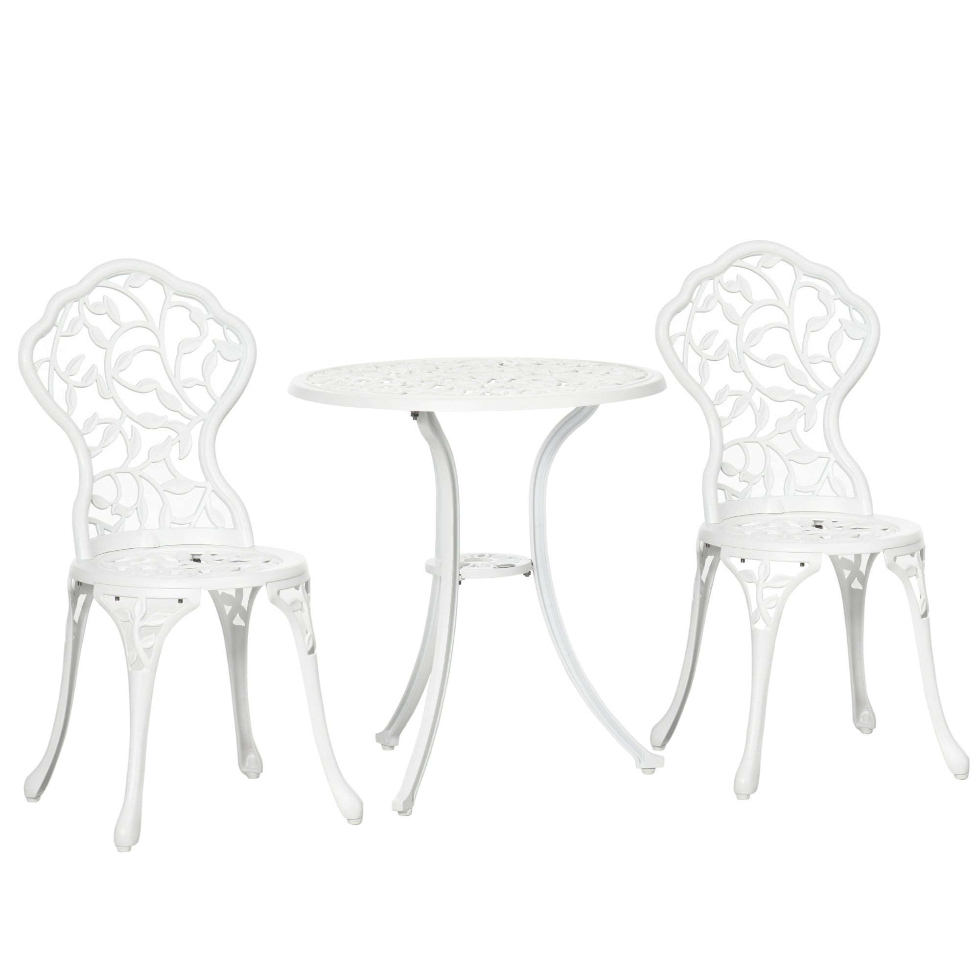 Outsunny 3 Pieces Bistro Set, Patio Table and Chairs with Cast Aluminum Frame for Garden, Balcony, Porch, White
