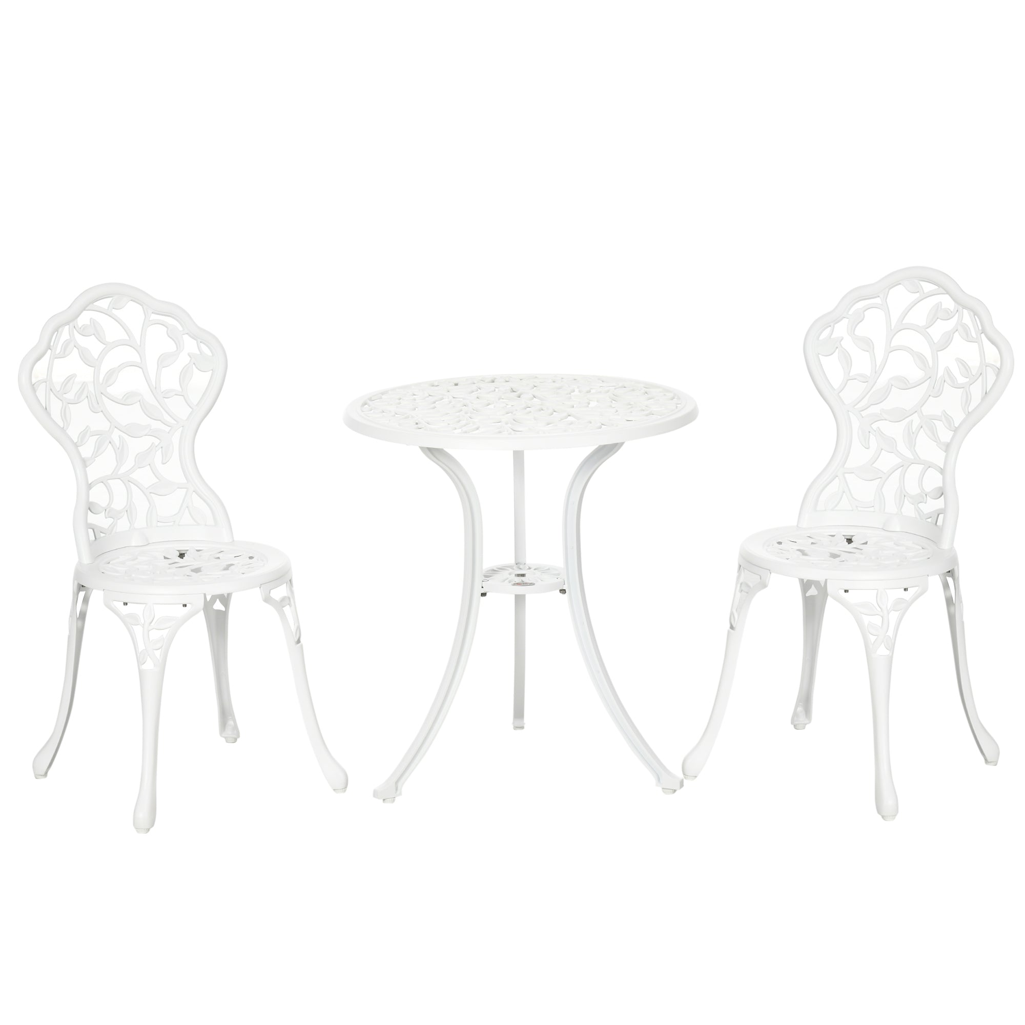 Outsunny 3 Pieces Bistro Set, Patio Table and Chairs with Cast Aluminum Frame for Garden, Balcony, Porch, White