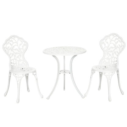 Outsunny 3 Pieces Bistro Set, Patio Table and Chairs with Cast Aluminum Frame for Garden, Balcony, Porch, White