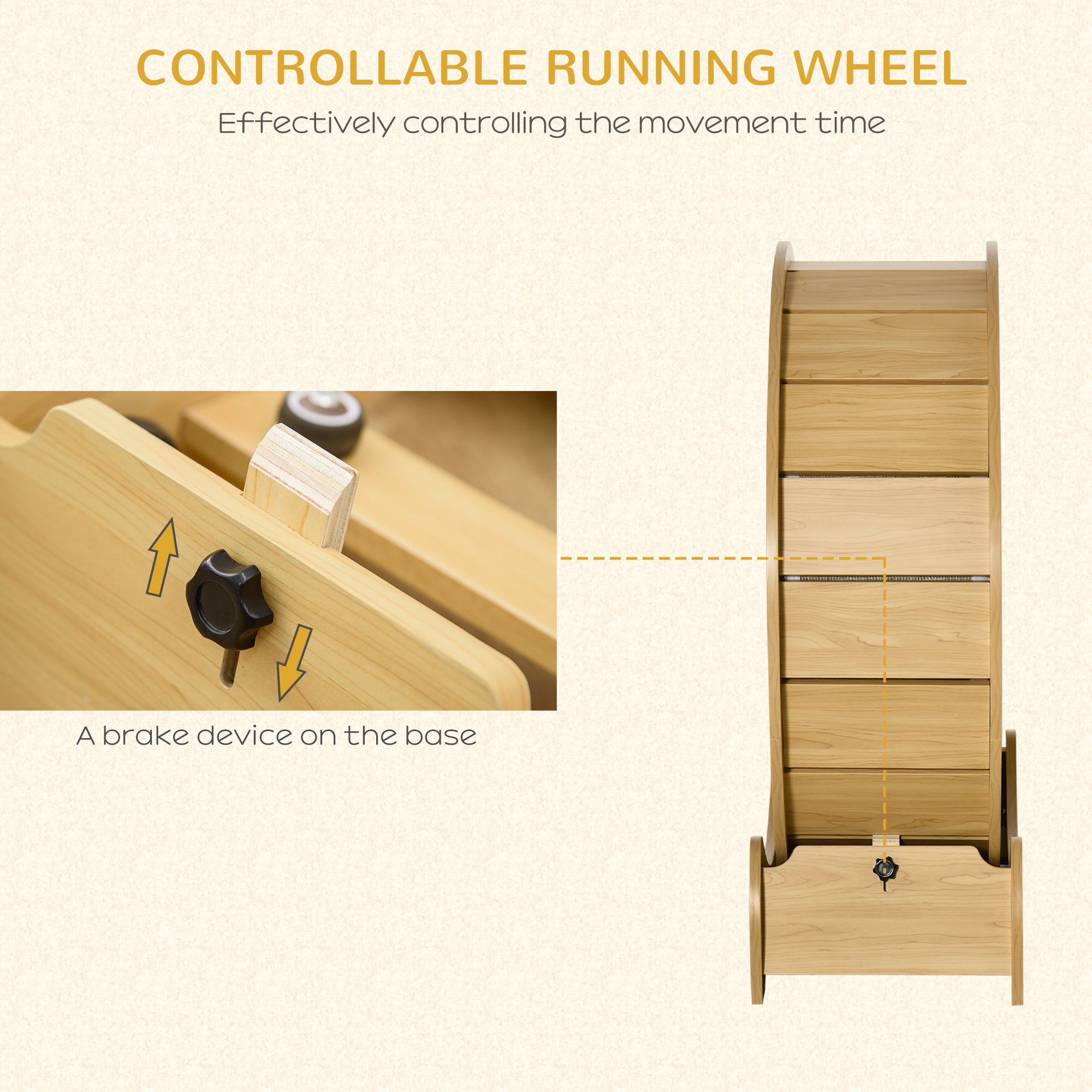 PawHut Cat Treadmill, Cat Exercise Wheel, 30 inch Cat Running Wheel with Brake, Carpeted Runway, for Exercise  - Natural Wood Finish