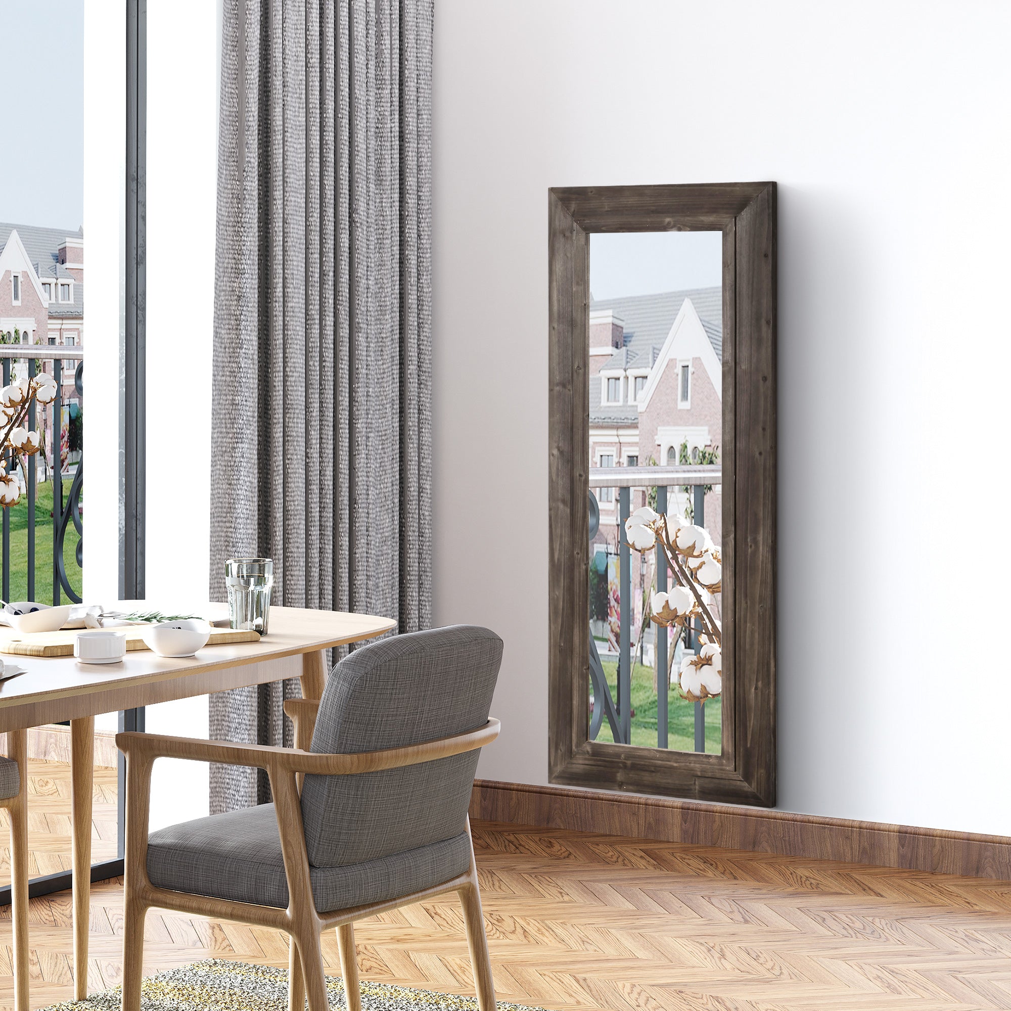 HOMCOM 59" x 23.5" Farmhouse Full Length Mirror, Wall Mount and Leaner Floor Mirror, Vertical and Horizontal for Bedroom, Dark Brown