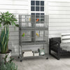 PawHut 61"H Divided Breeder Bird Cage with Rolling Stand Removable Metal Tray, Storage Shelf, Wood Perch, and Food Container, Dark Grey