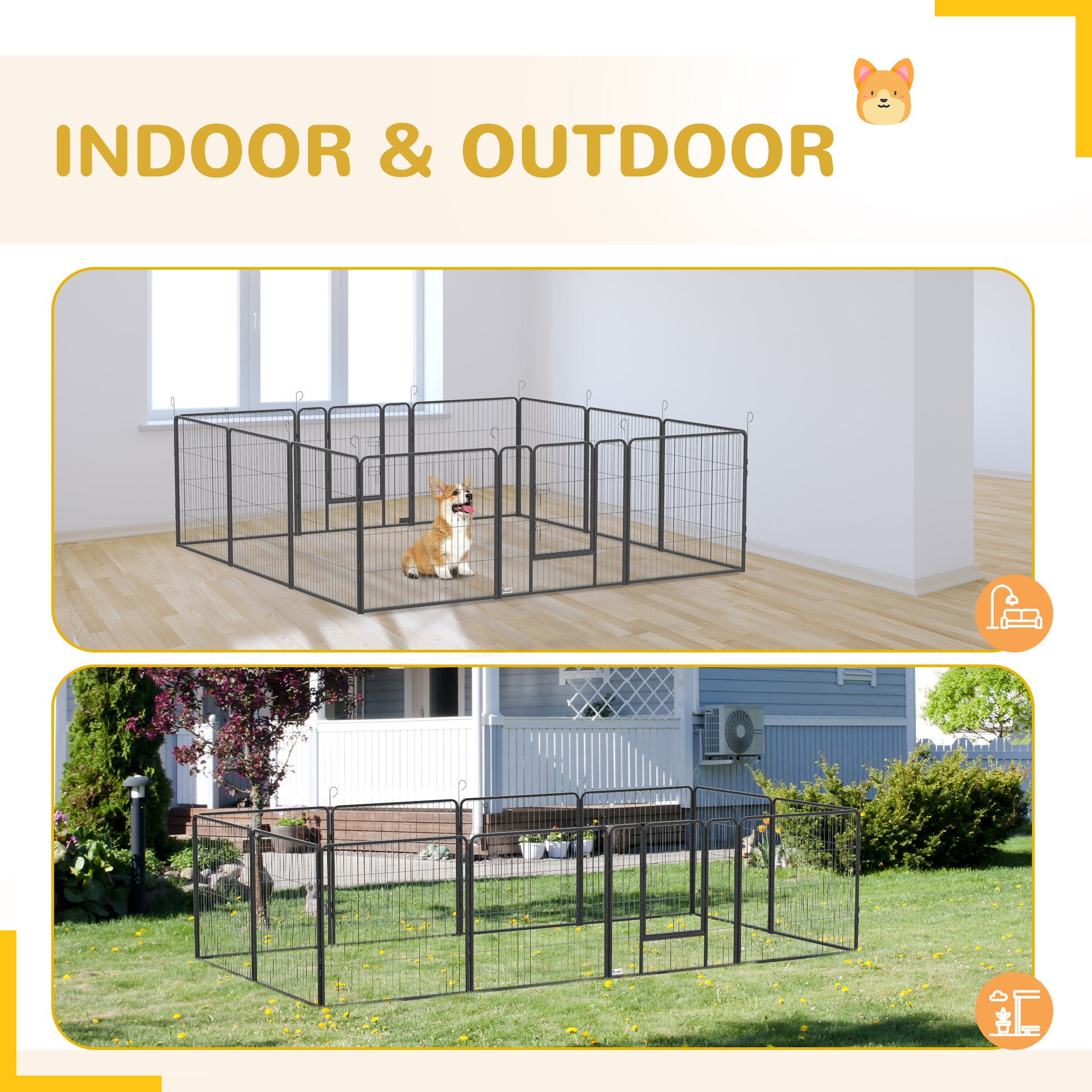 PawHut Dog Playpen, Heavy-duty Metal Puppy Play Pen, Pet Exercise Fences for Outside and Indoor, DIY Design with Door for Multiple Dogs, 24 Panels, 31"H