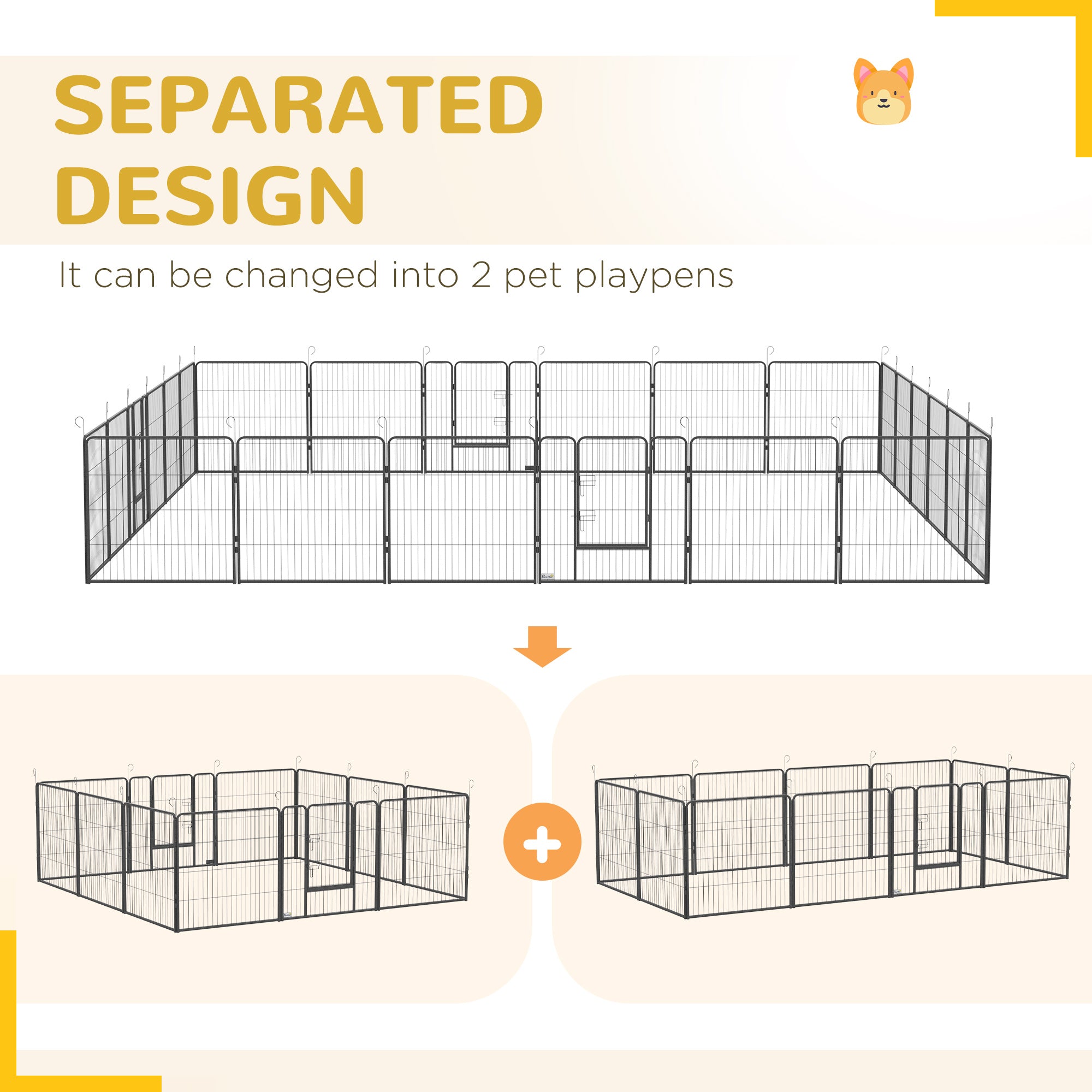 PawHut Dog Playpen, Heavy-duty Metal Puppy Play Pen, Pet Exercise Fences for Outside and Indoor, DIY Design with Door for Multiple Dogs, 24 Panels, 31"H