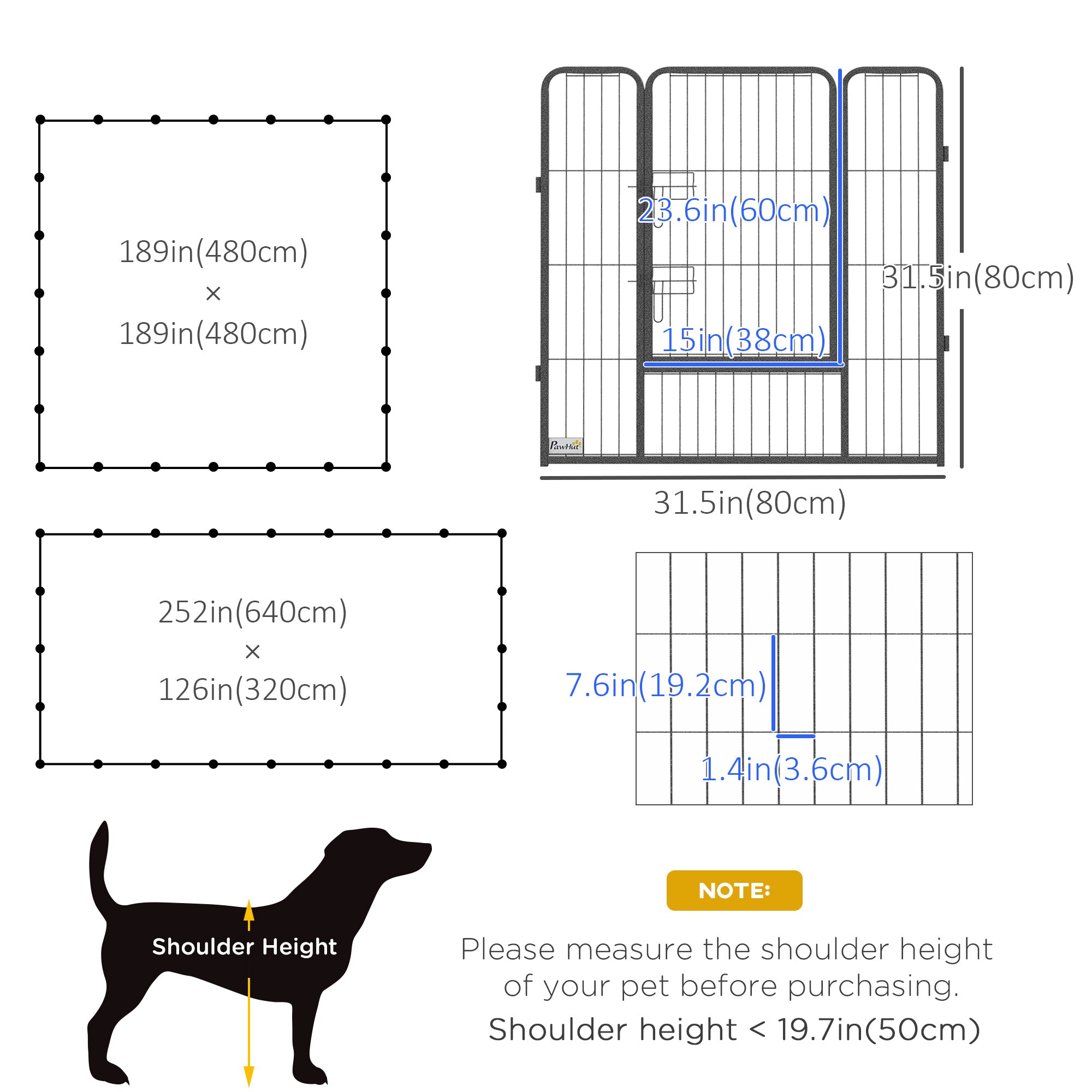 PawHut Dog Playpen, Heavy-duty Metal Puppy Play Pen, Pet Exercise Fences for Outside and Indoor, DIY Design with Door for Multiple Dogs, 24 Panels, 31"H