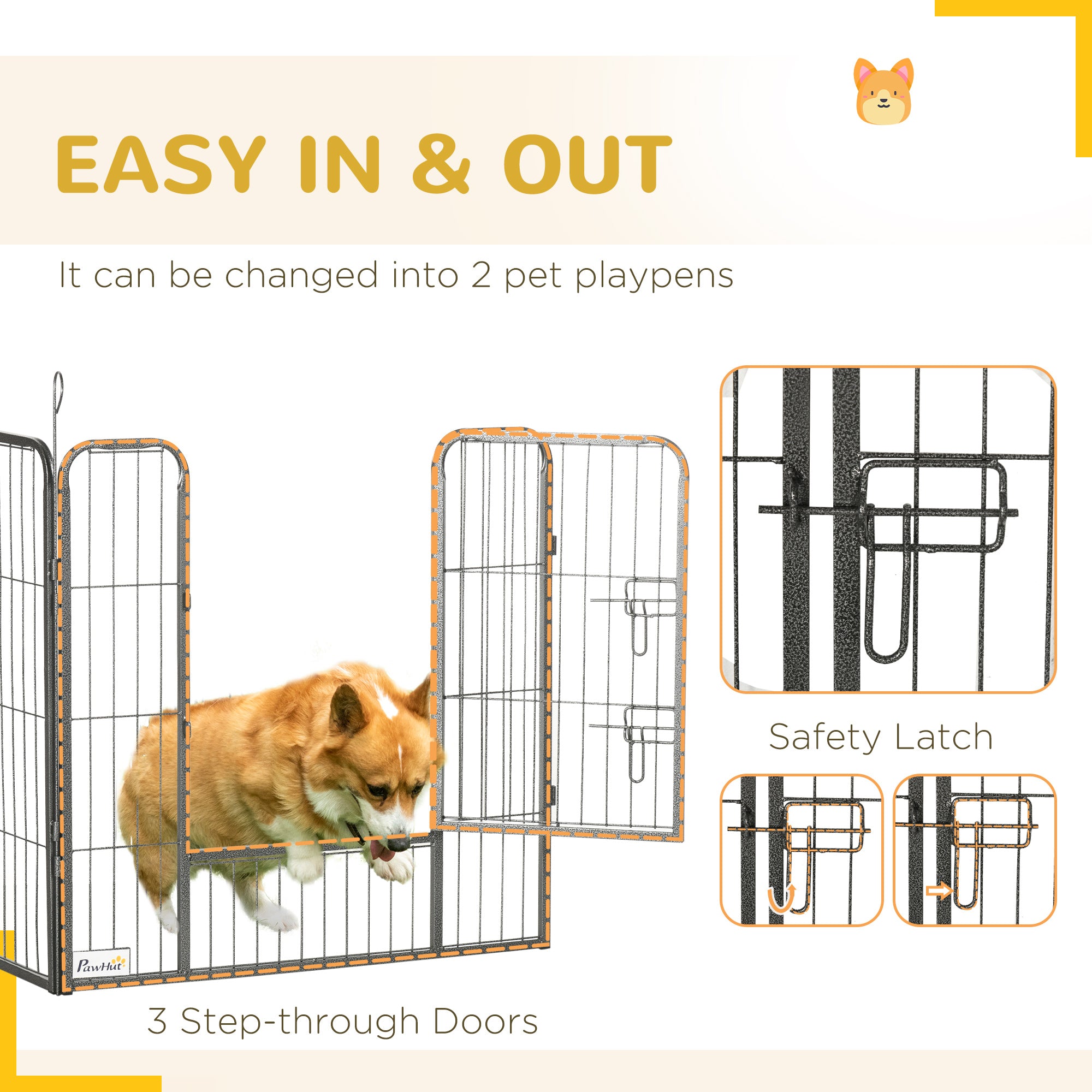 PawHut Dog Playpen, Heavy-duty Metal Puppy Play Pen, Pet Exercise Fences for Outside and Indoor, DIY Design with Door for Multiple Dogs, 24 Panels, 31"H