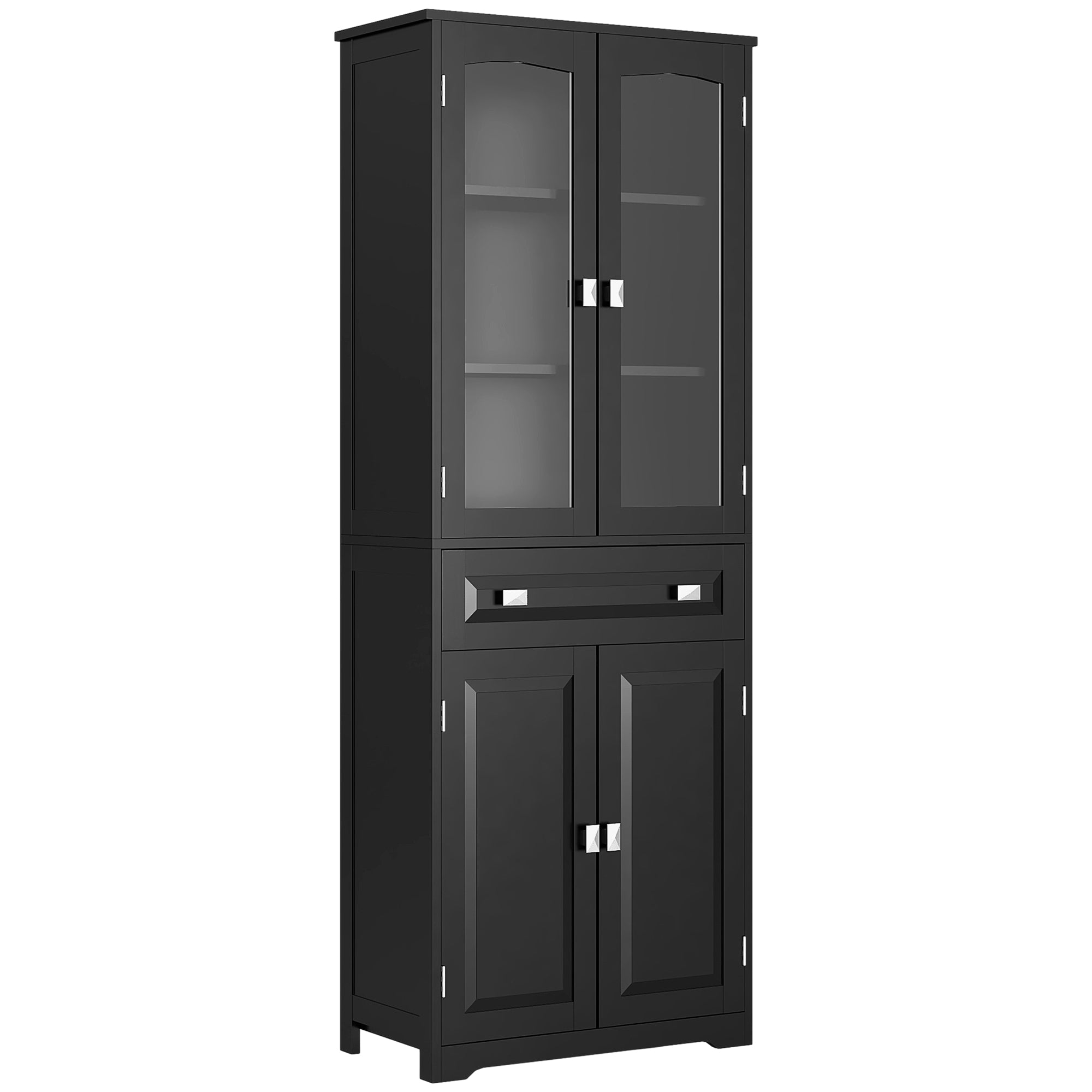 HOMCOM 63" Kitchen Pantry Cabinet, Freestanding Kitchen Pantry Storage Cabinet with Glass Doors, Drawer and Adjustable Shelves, Black