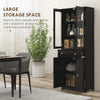 HOMCOM 63" Kitchen Pantry Cabinet, Freestanding Kitchen Pantry Storage Cabinet with Glass Doors, Drawer and Adjustable Shelves, Black