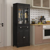 HOMCOM 63" Kitchen Pantry Cabinet, Freestanding Kitchen Pantry Storage Cabinet with Glass Doors, Drawer and Adjustable Shelves, Black