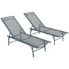 Outsunny Folding Outdoor Lounge Chair Set of 2, 5-Level Adjustable Outdoor Chaise Lounge Chair, Patio Sun Tanning Chair with Mesh Seat for Backyard, Beach, Poolside, Light Grey