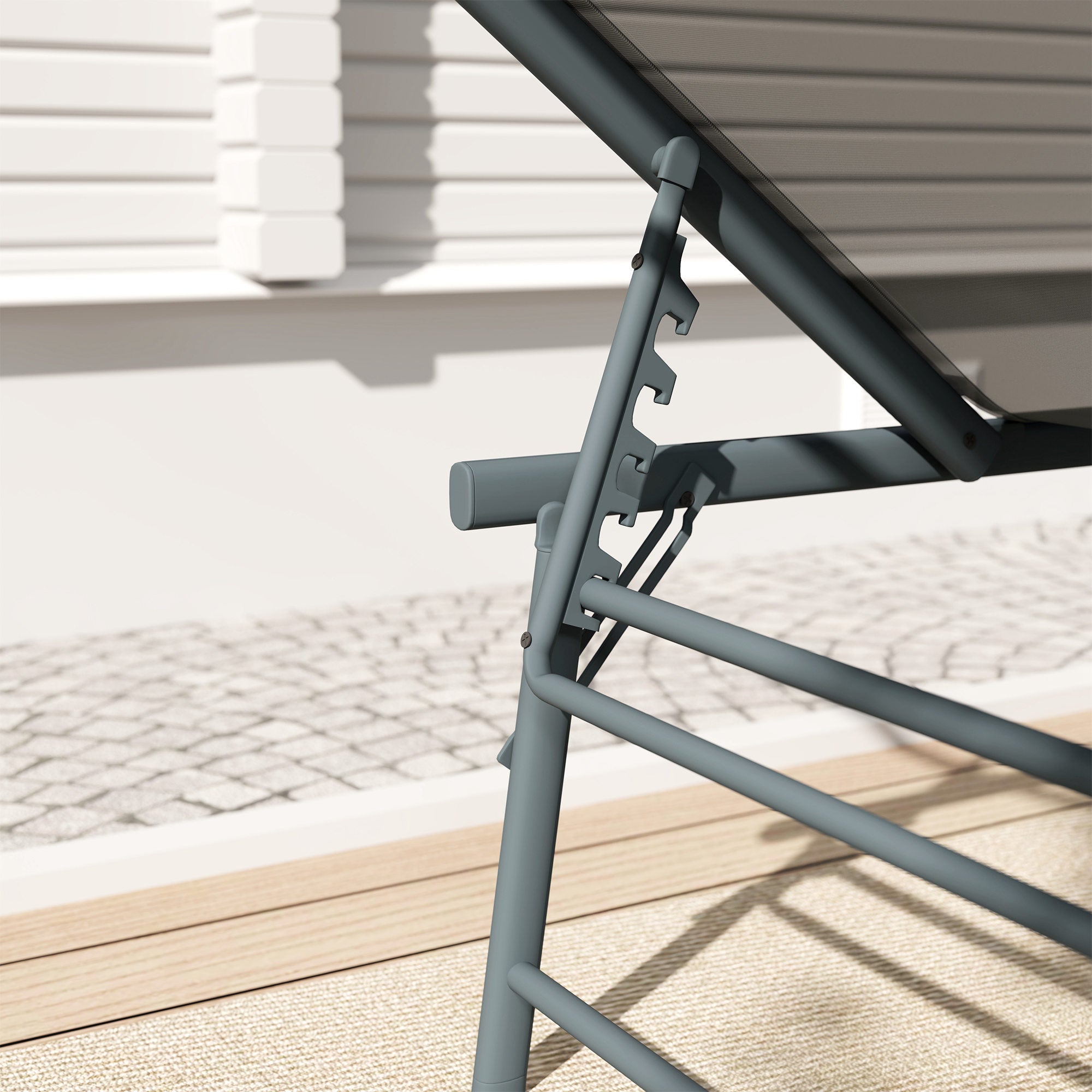 Outsunny Folding Outdoor Lounge Chair Set of 2, 5-Level Adjustable Outdoor Chaise Lounge Chair, Patio Sun Tanning Chair with Mesh Seat for Backyard, Beach, Poolside, Light Grey