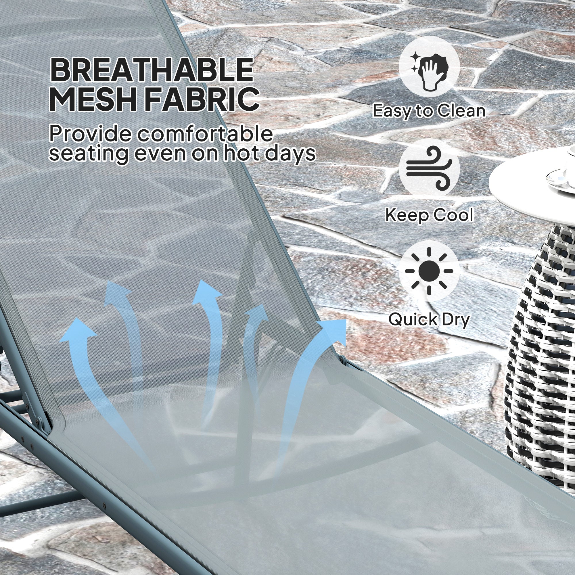 Outsunny Folding Outdoor Lounge Chair Set of 2, 5-Level Adjustable Outdoor Chaise Lounge Chair, Patio Sun Tanning Chair with Mesh Seat for Backyard, Beach, Poolside, Light Grey