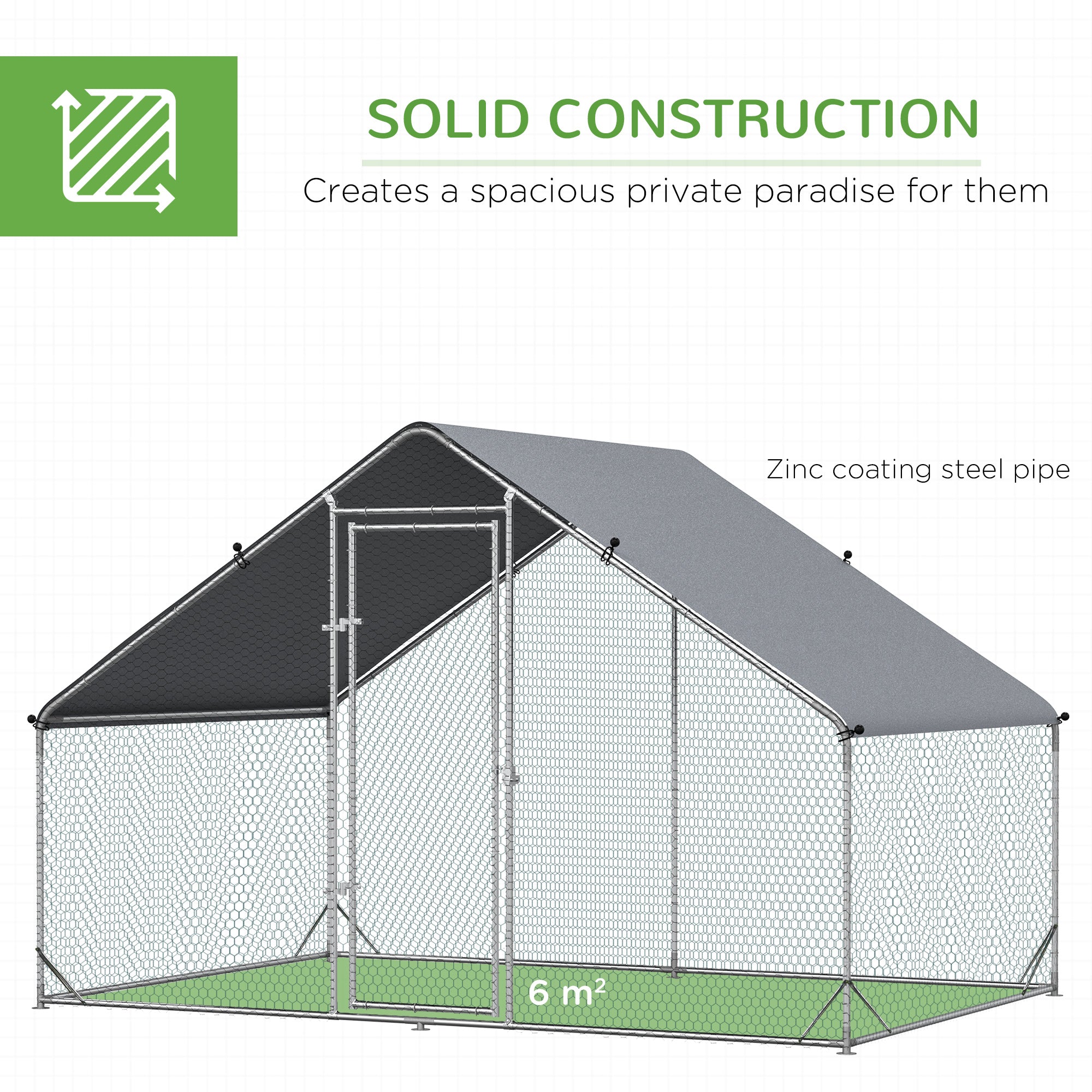 PawHut Walk-In Chicken Run, Galvanised Chicken Coop with Chicken Activity Shelf, Outdoor Hen Poultry House Cage Rabbit Hutch Garden with UV-resistant and Water-Resistant Cover, 3 x 2 x 2m